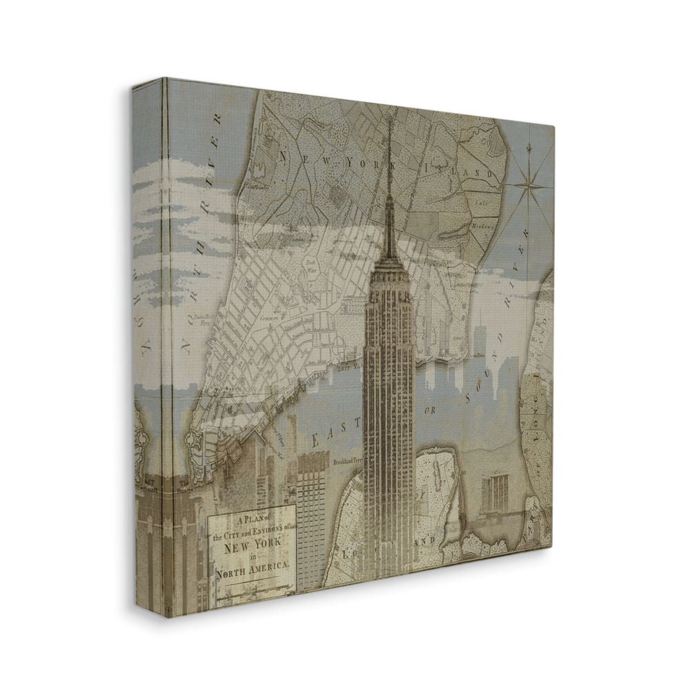 Stupell Industries New York City Vintage Map And Building Design Canvas Wall Art by Dylan Matthews