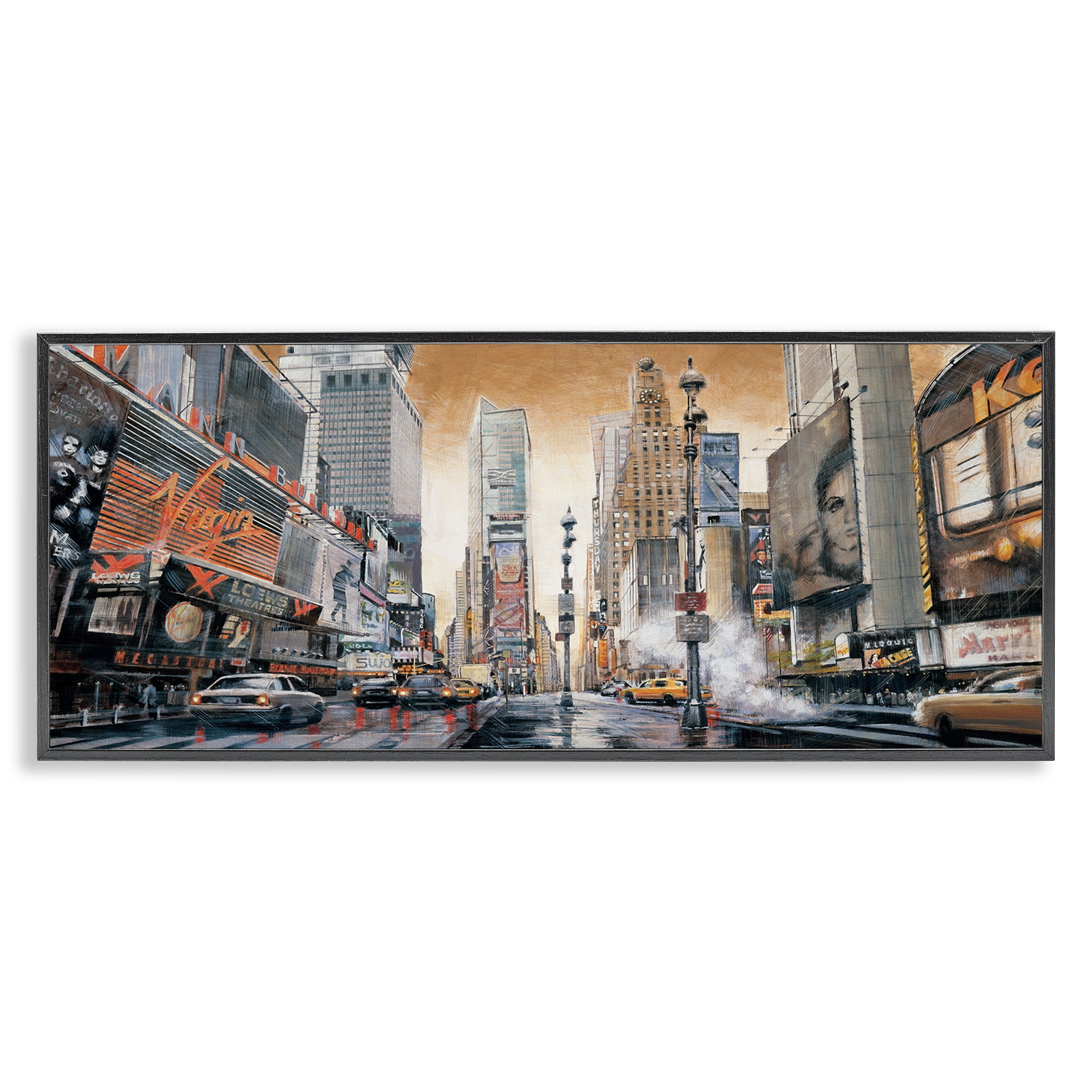 Stupell Industries New York Cityscape Scenery Painting Black Framed Art Print Wall Art, 30 x 13