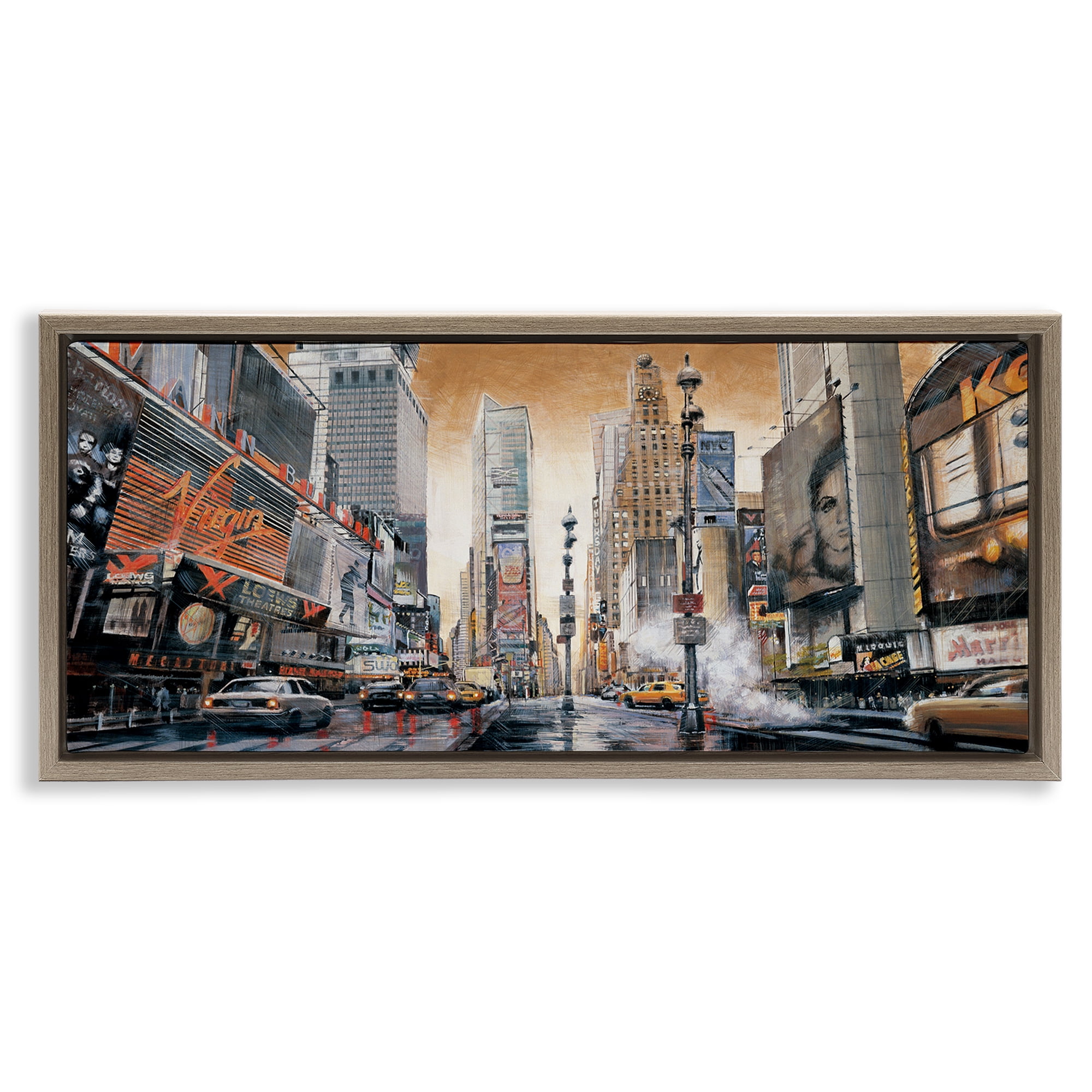 Stupell Industries New York Cityscape Scenery Painting Brown Floater Framed Art Print Wall Art, 25 x 11