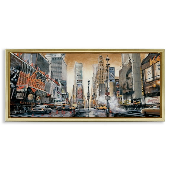 Stupell Industries New York Cityscape Scenery Painting Gold Floater Framed Art Print Wall Art, 31 x 14