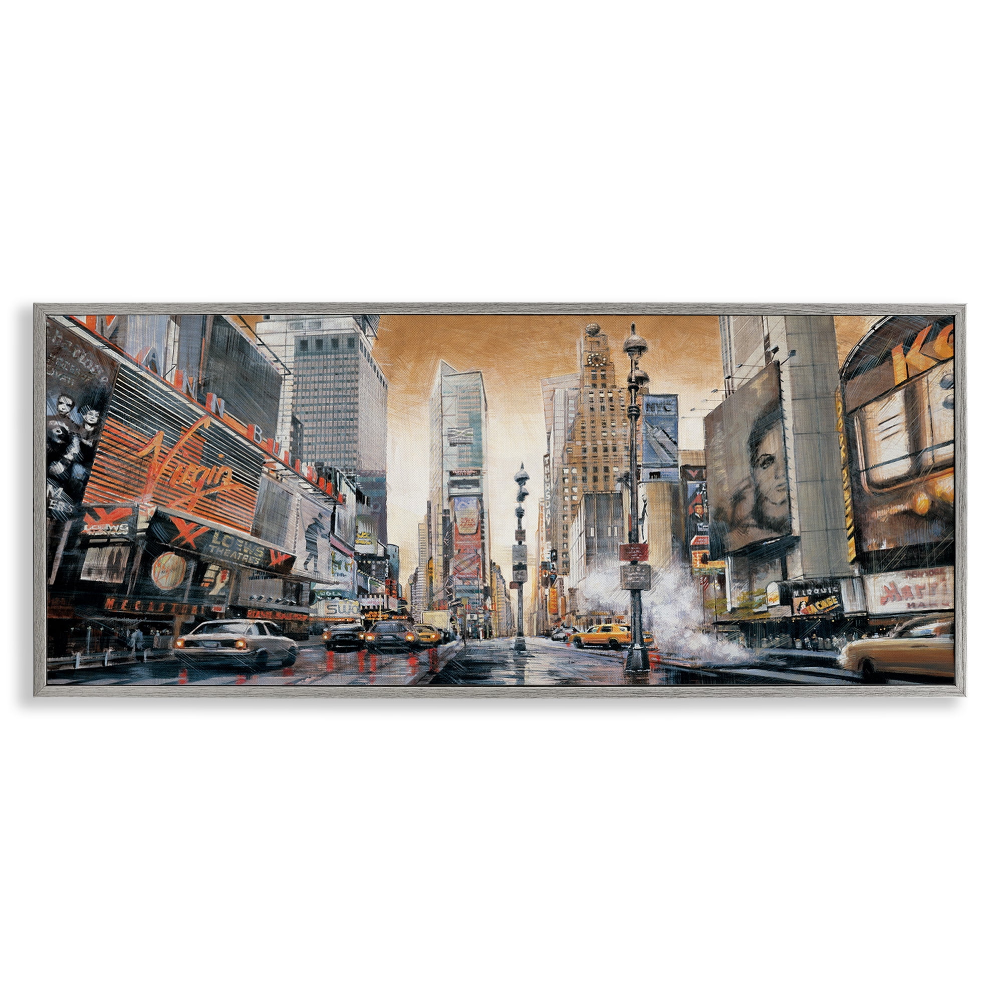 Stupell Industries New York Cityscape Scenery Painting Gray Framed Art Print Wall Art, 24 x 10
