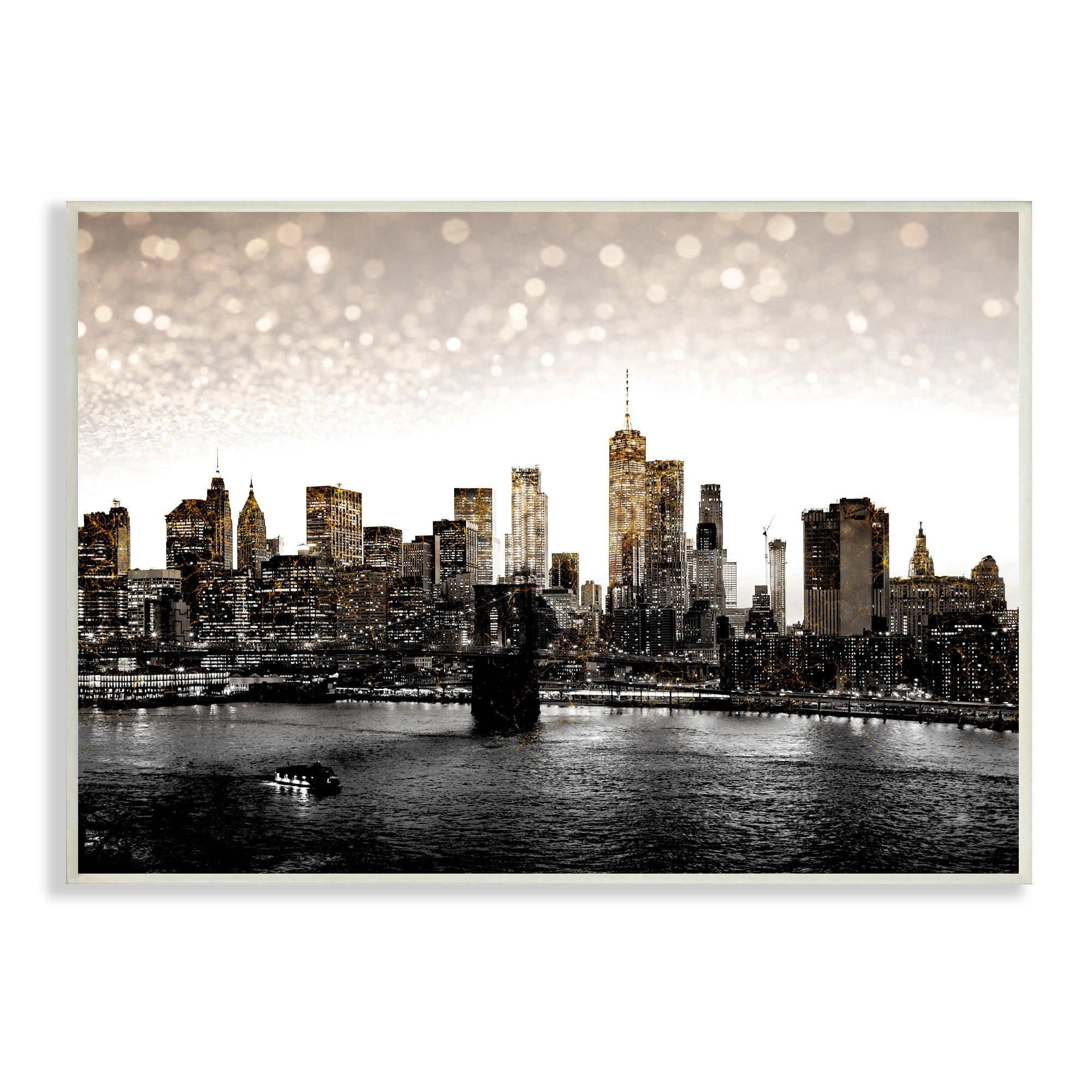Stupell Industries New York Evening City Skyline Brooklyn Bridge Manhattan, 15 x 10, Design by Ziwei Li