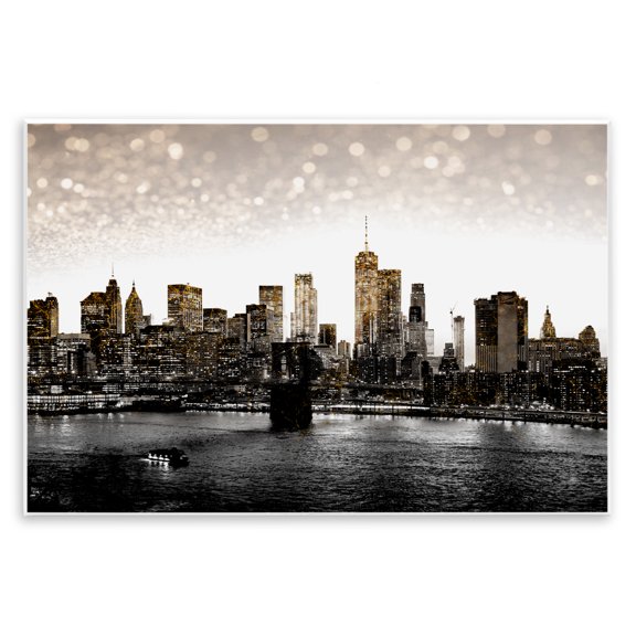 Stupell Industries Industrial New York Evening City Skyline Brooklyn Bridge Manhattan Wall Plaque Art, 19 x 13, by Ziwei Li