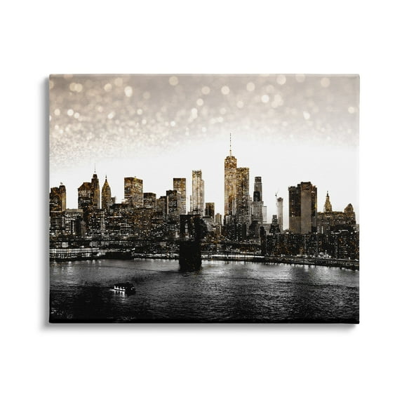 Stupell Industries New York Evening City Skyline Brooklyn Bridge Manhattan, 48 x 36, Design by Ziwei Li