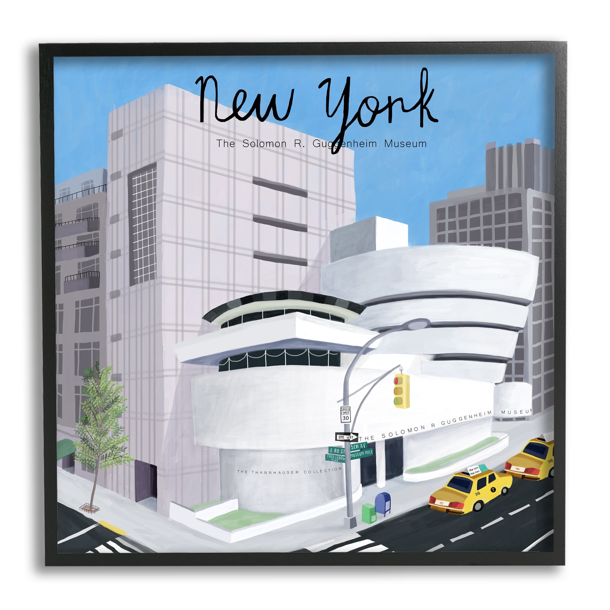 Stupell Industries New York Famous Museum Landmark Modern Architecture Traditional Painting Black Framed Art Print Wall Art, 12 x 12, Design by Carla Daly