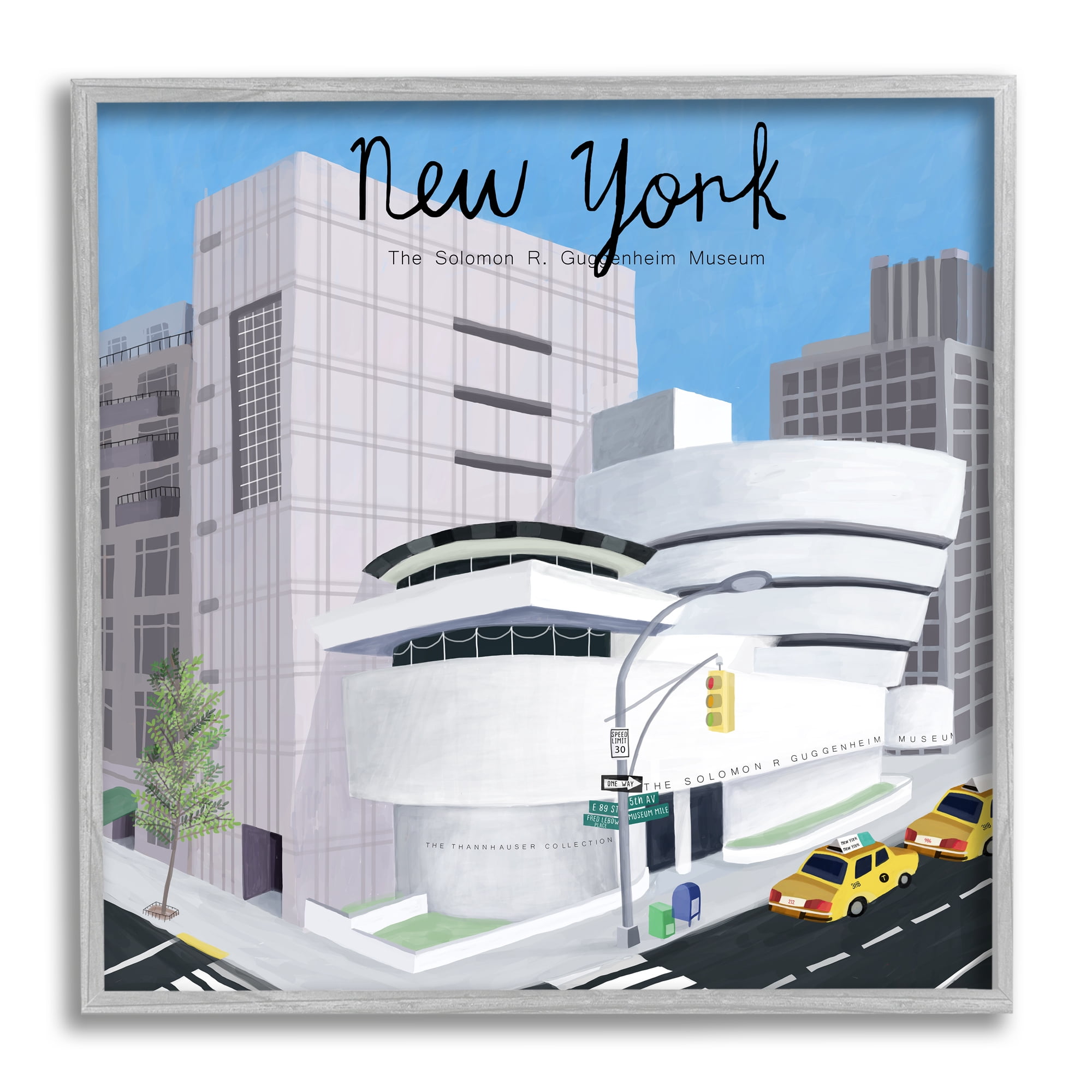 Stupell Industries New York Famous Museum Landmark Modern Architecture Travel & Places Painting Gray Framed Art Print Wall Art, 12 x 12