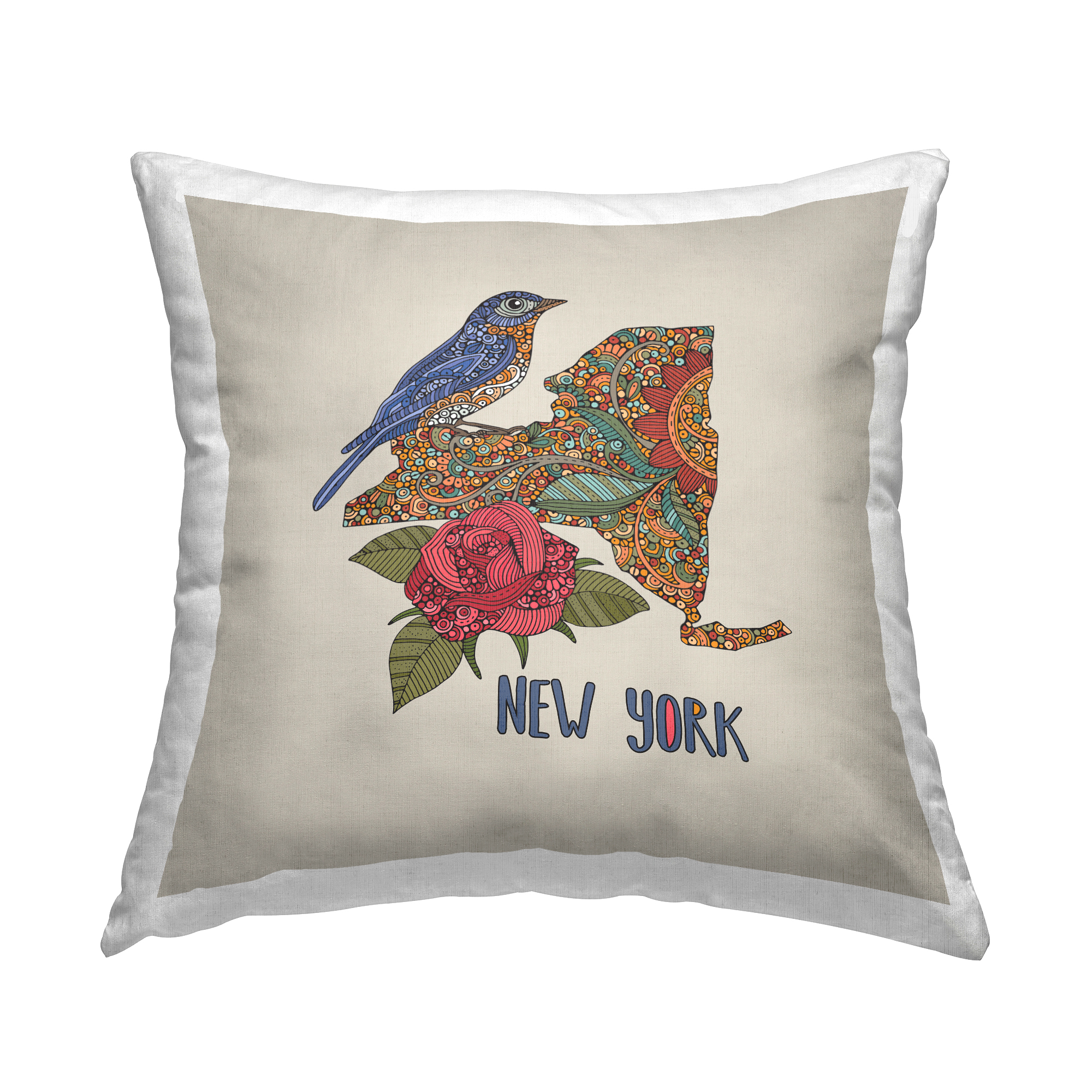Stupell Industries New York Floral Pattern State Square Decorative Printed Throw Pillow, 18 x 18,