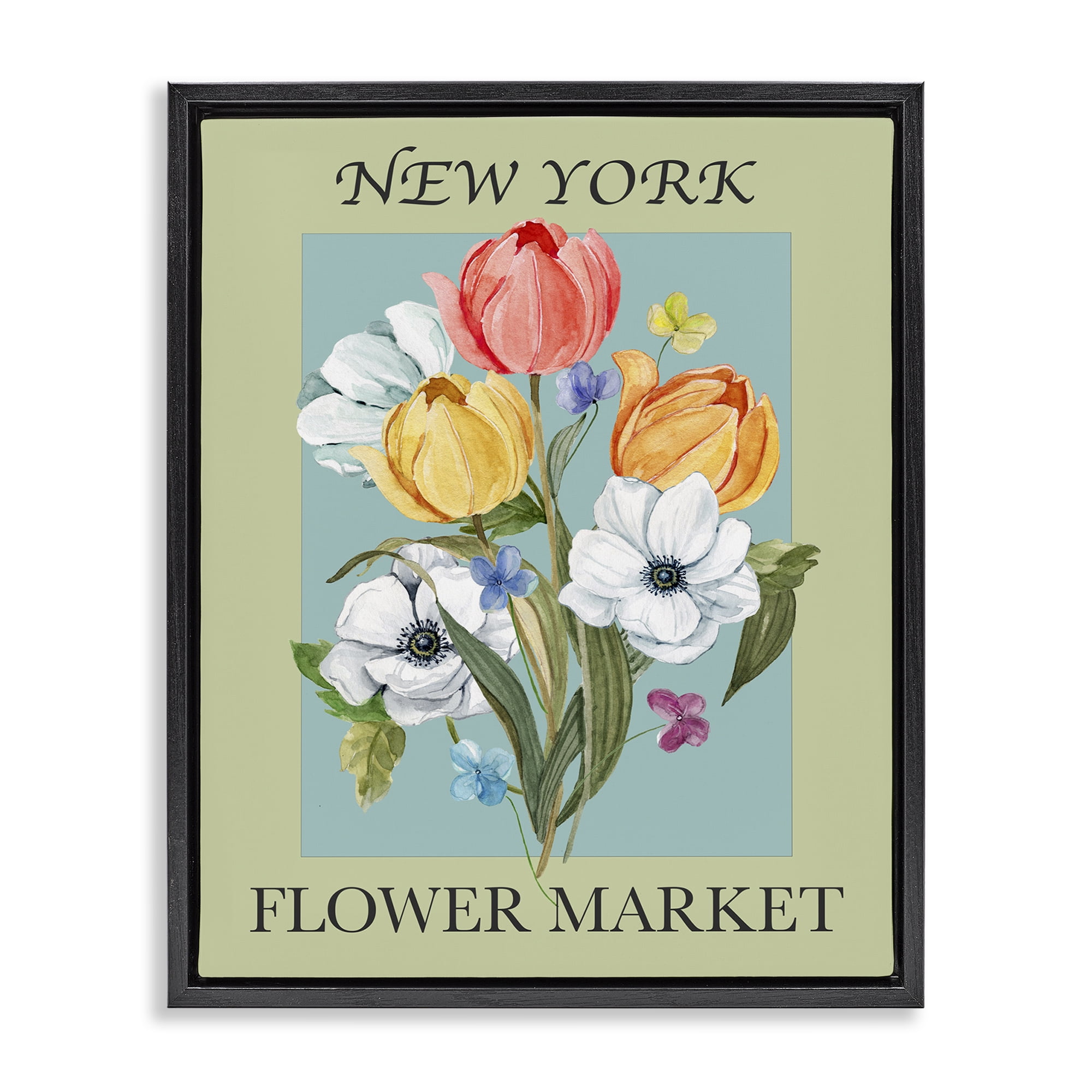 Stupell Industries New York Flower Market Botanical & Floral Painting Black Floater Framed Art Print Wall Art, 17 x 21
