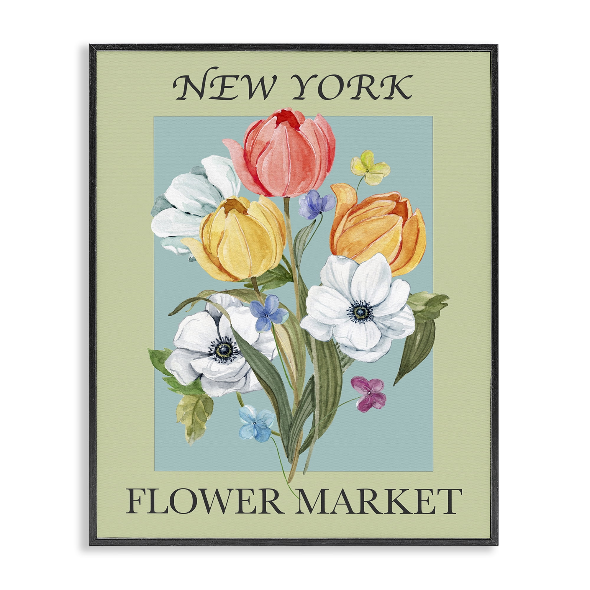 Stupell Industries New York Flower Market Botanical & Floral Painting Black Framed Art Print Wall Art, 24 x 30
