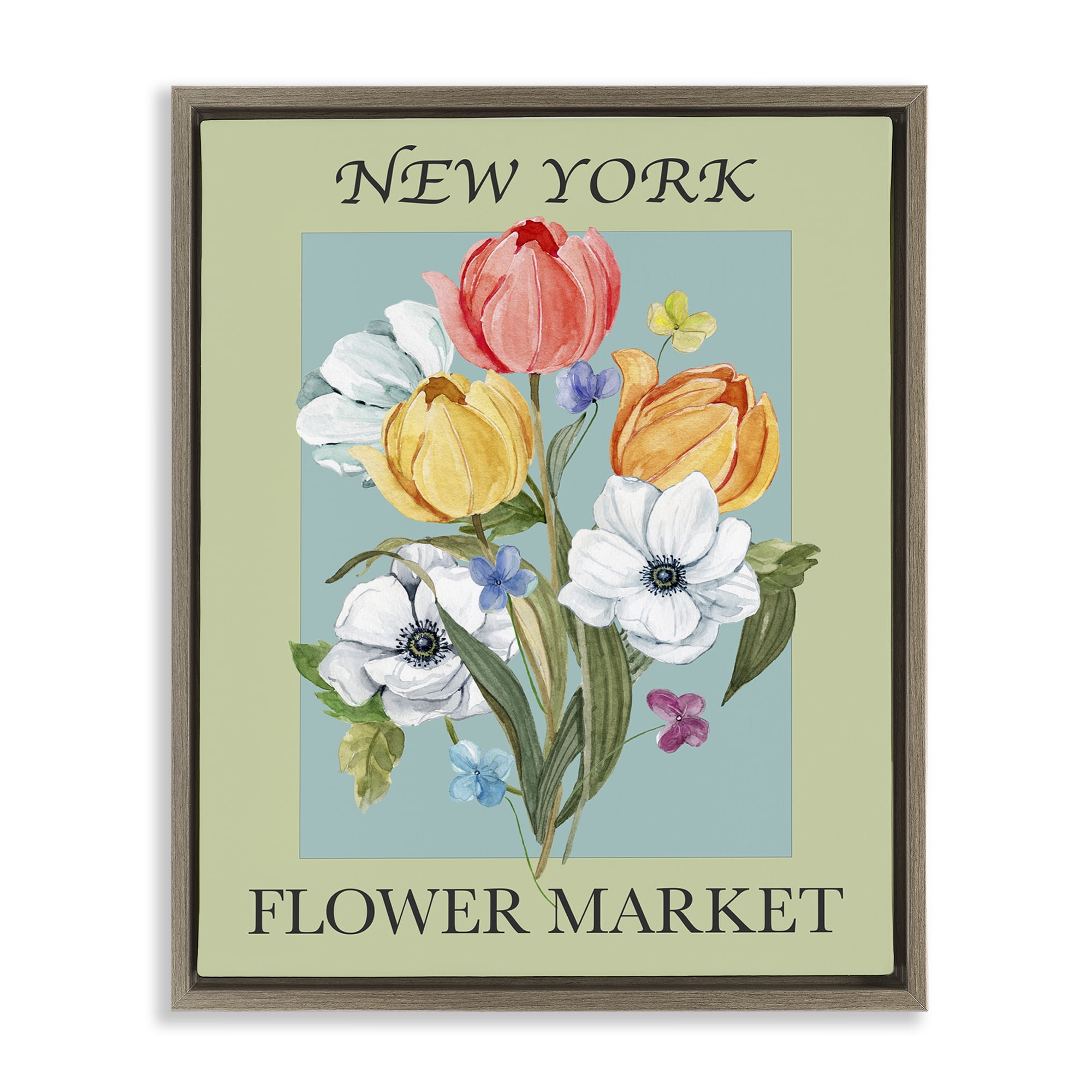 Stupell Industries New York Flower Market Botanical & Floral Painting Brown Floater Framed Art Print Wall Art, 17 x 21