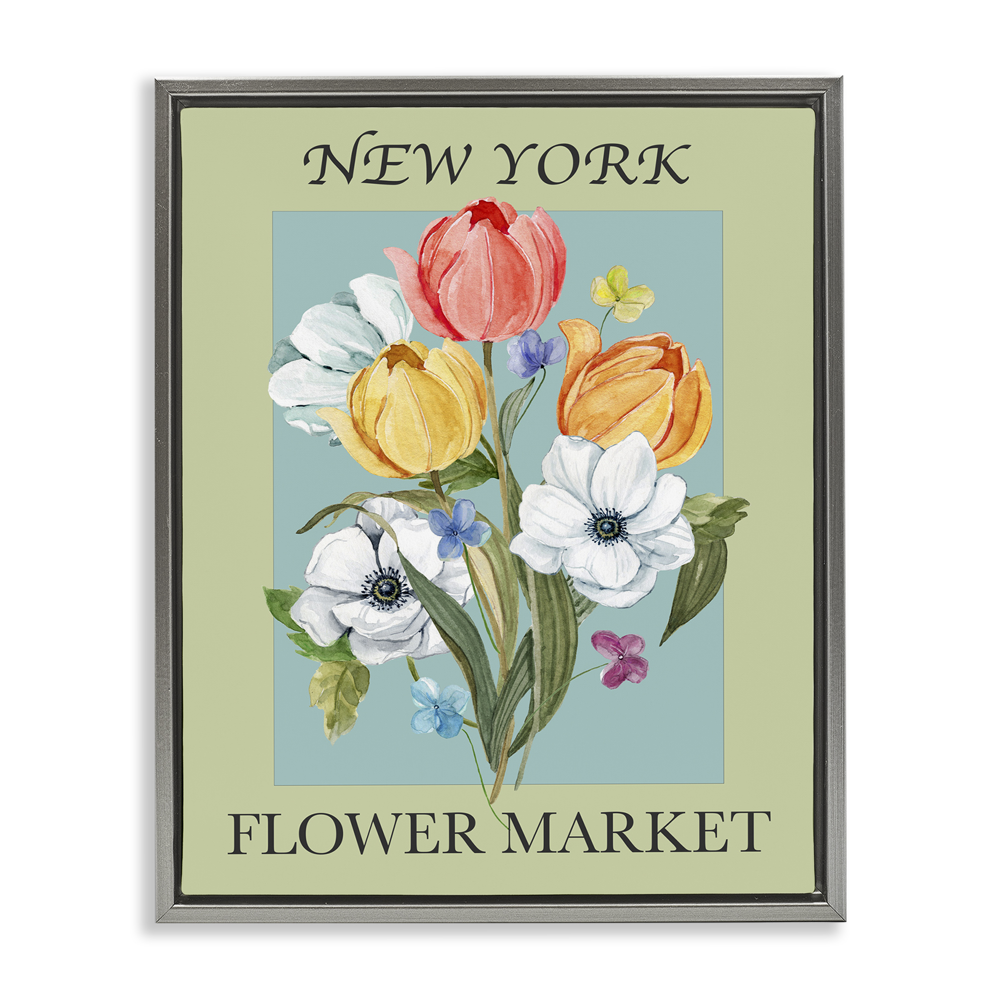 Stupell Industries New York Flower Market Botanical & Floral Painting Gray Floater Framed Art Print Wall Art, 17 x 21
