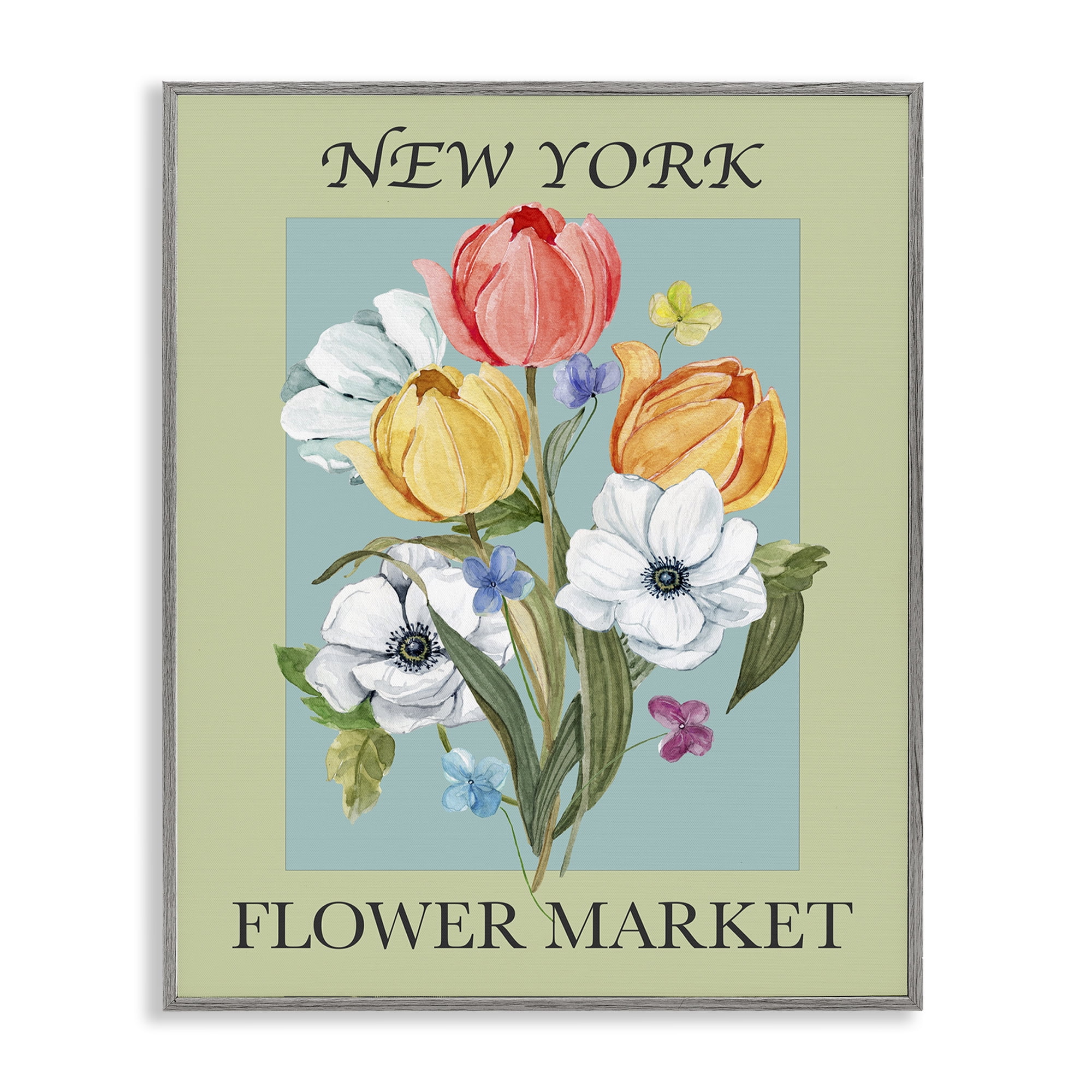 Stupell Industries New York Flower Market Botanical & Floral Painting Gray Framed Art Print Wall Art, 16 x 20