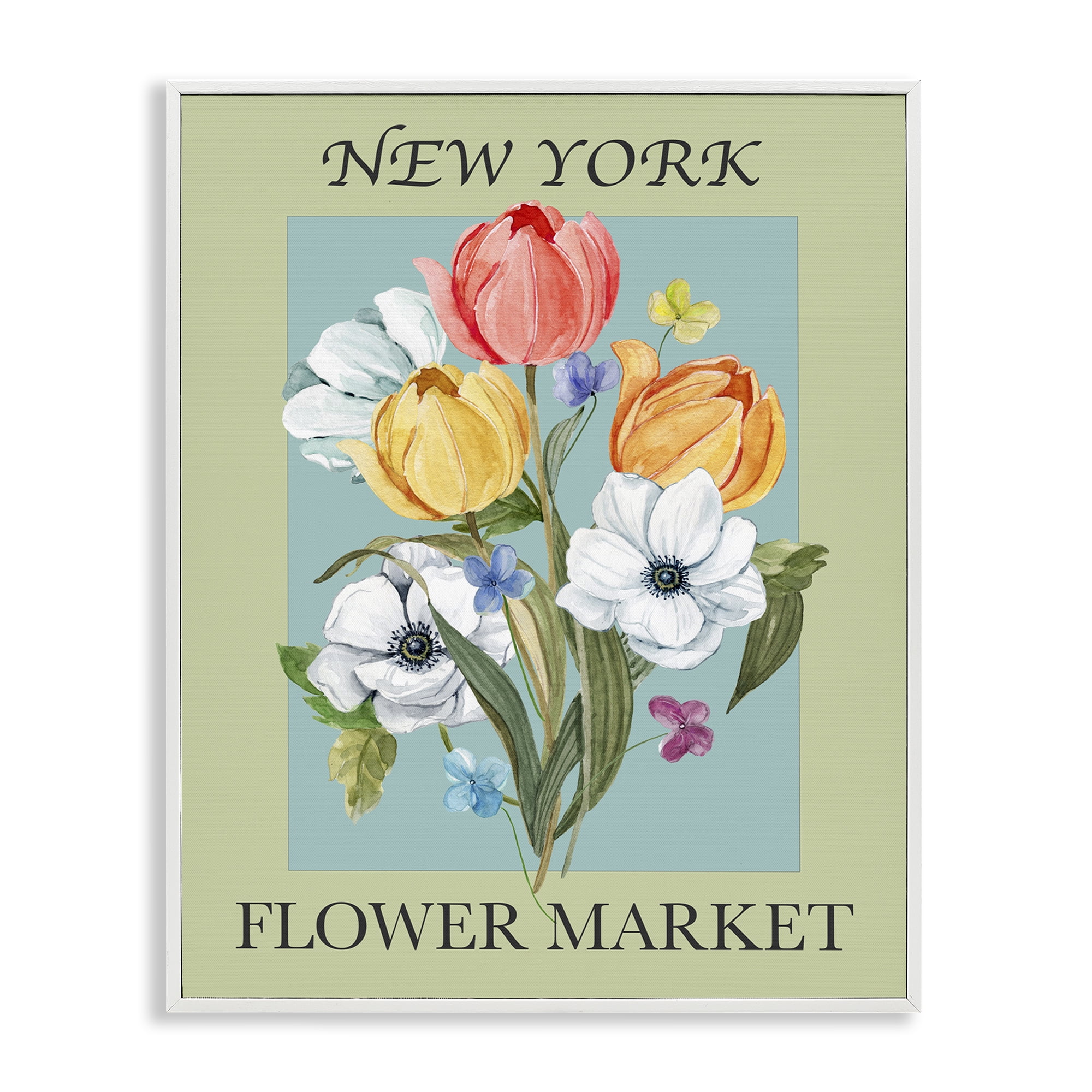 Stupell Industries New York Flower Market Botanical & Floral Painting White Framed Art Print Wall Art, 16 x 20