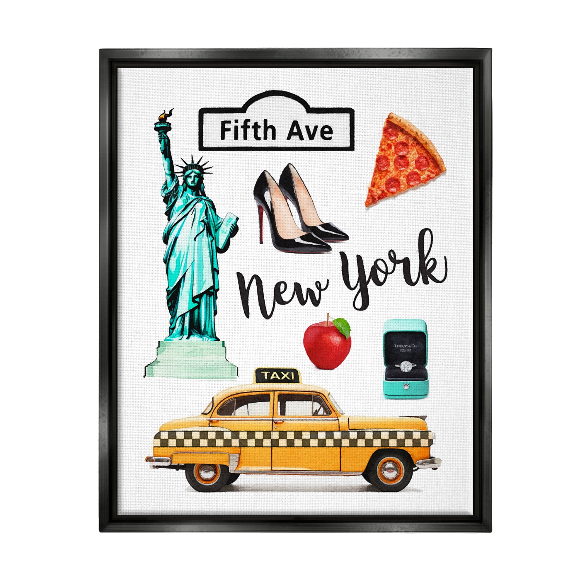 Stupell Industries New York Glam Travel Town & City Painting Black Floater Framed Canvas Art Print Wall Art, 17 x 21