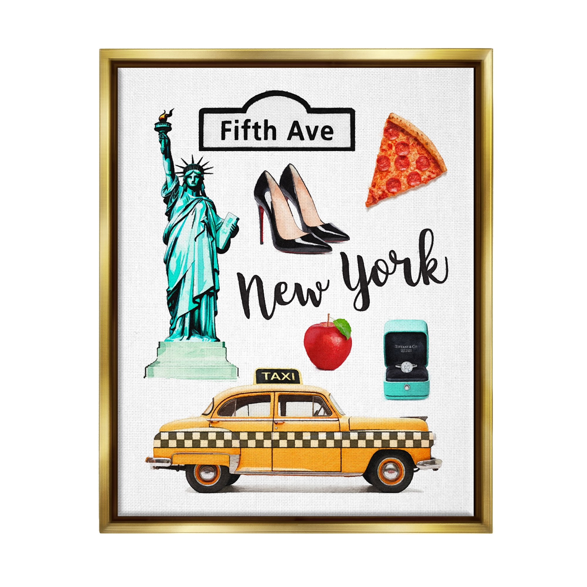 Stupell Industries New York Glam Travel Town & City Painting Gold Floater Framed Canvas Art Print Wall Art, 25 x 31