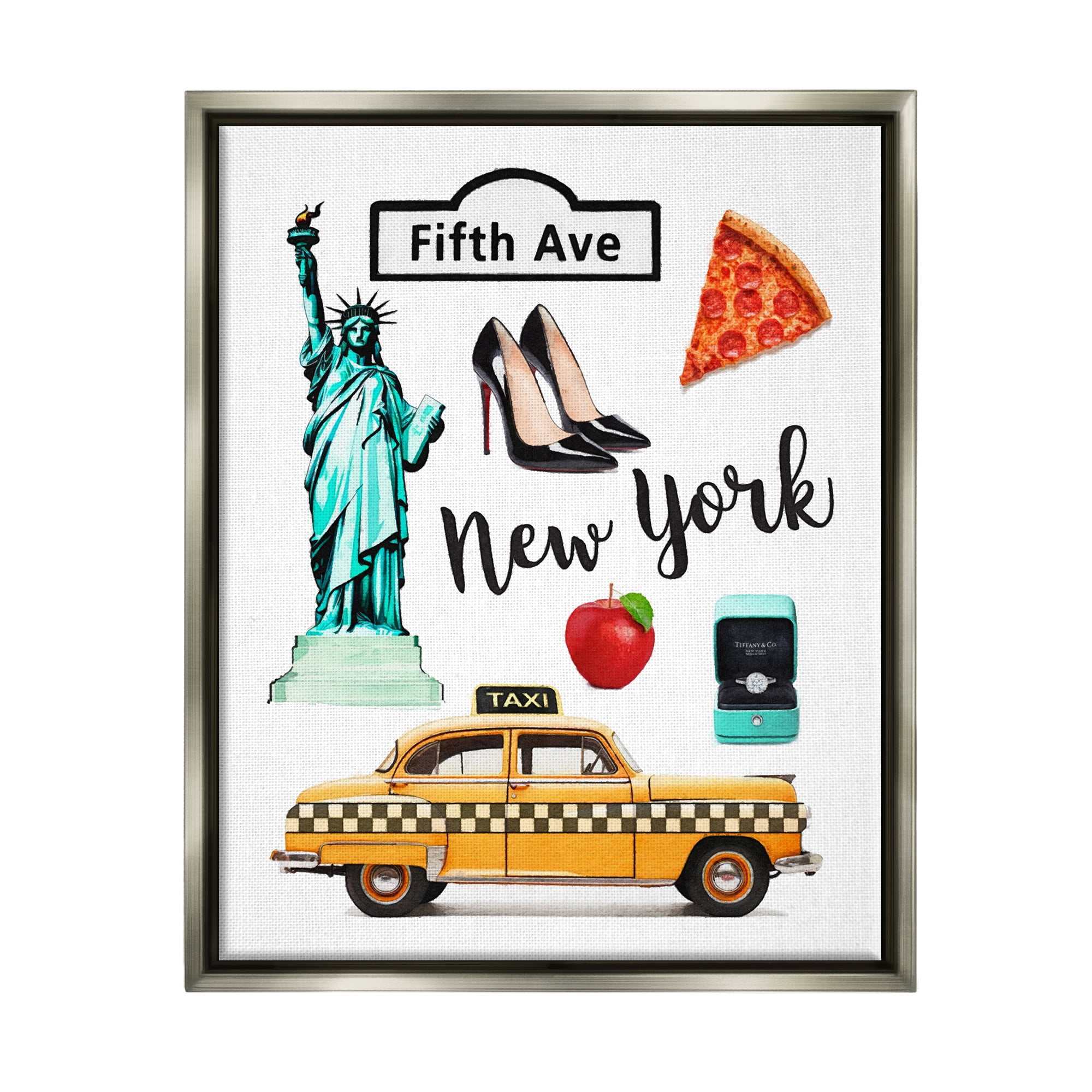 Stupell Industries New York Glam Travel Town & City Painting Gray Floater Framed Canvas Art Print Wall Art, 17 x 21