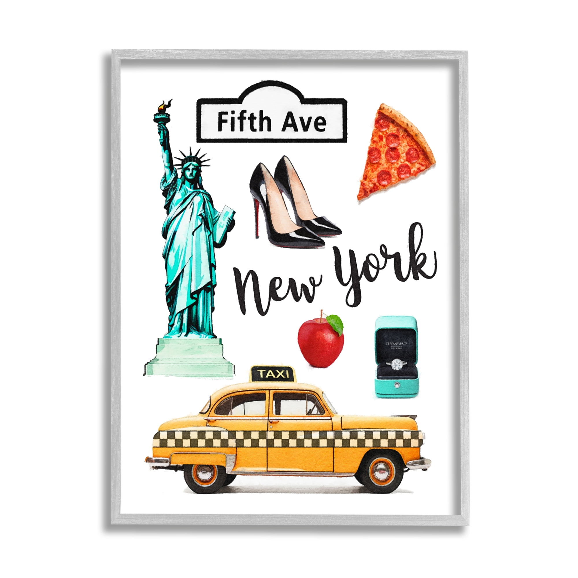 Stupell Industries New York Glam Travel Town & City Painting Gray Framed Art Print Wall Art, 16 x 20