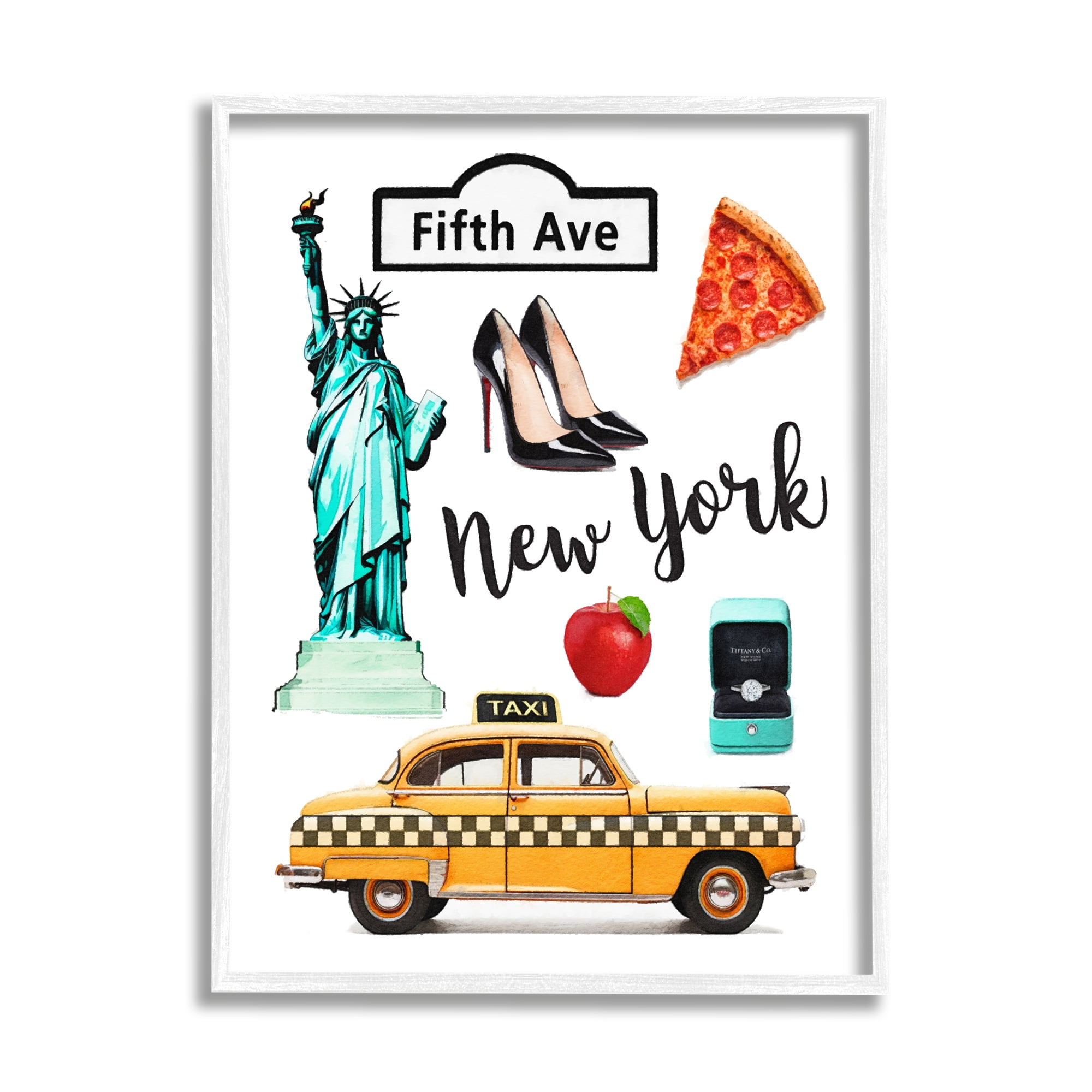 Stupell Industries New York Glam Travel Town & City Painting White Framed Art Print Wall Art, 24 x 30