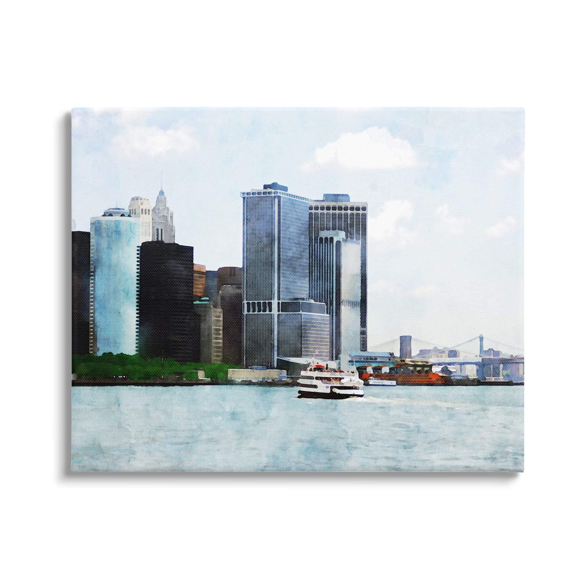 Stupell Industries New York Harbor Cityscape Town & City Painting Gallery Wrapped Canvas Print Wall Art