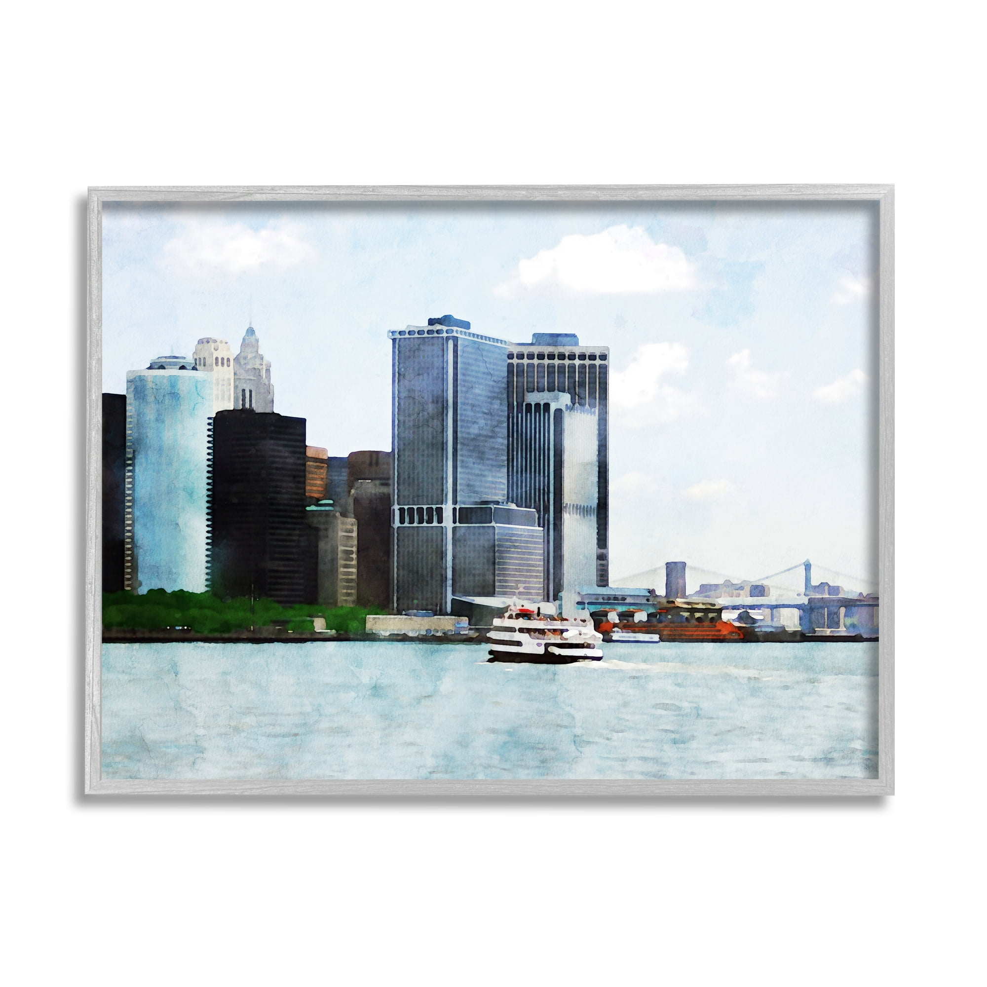 Stupell Industries New York Harbor Cityscape Town & City Painting Gray Framed Art Print Wall Art