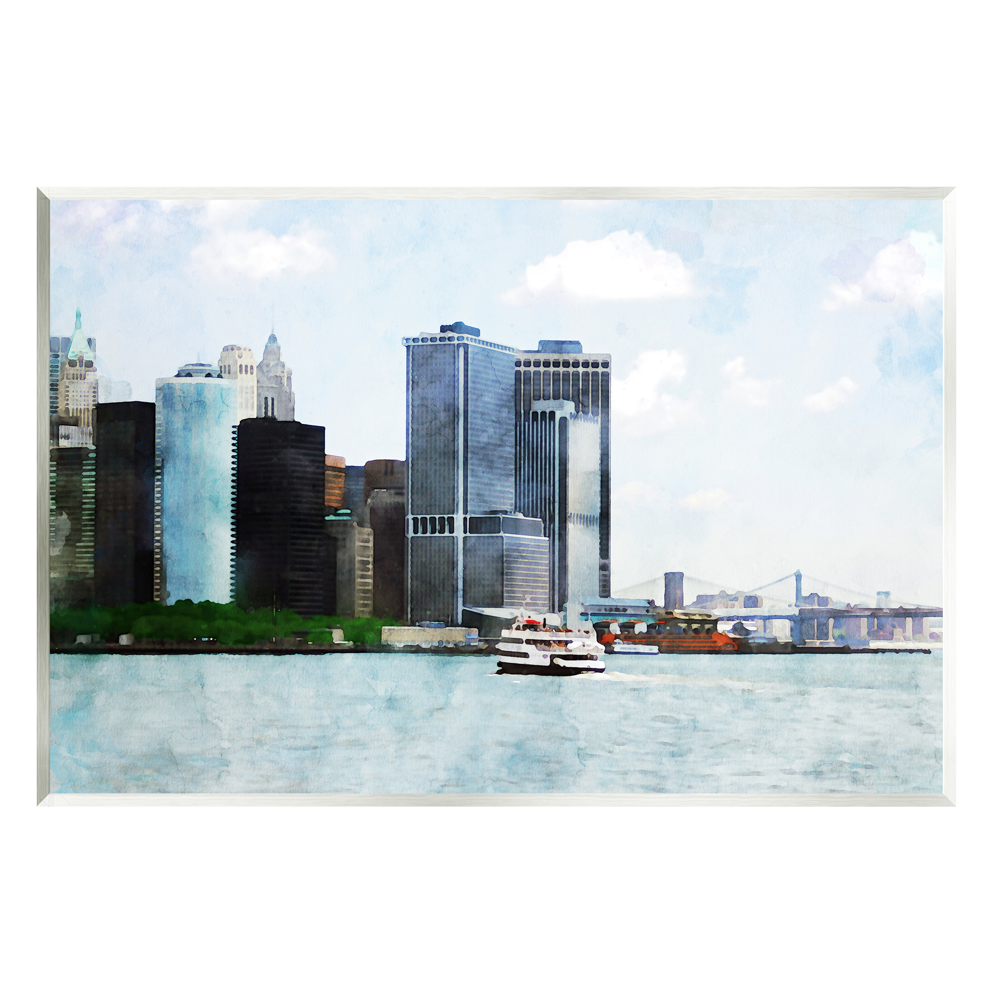 Stupell Industries New York Harbor Cityscape Town & City Painting Unframed Art Print Wall Art