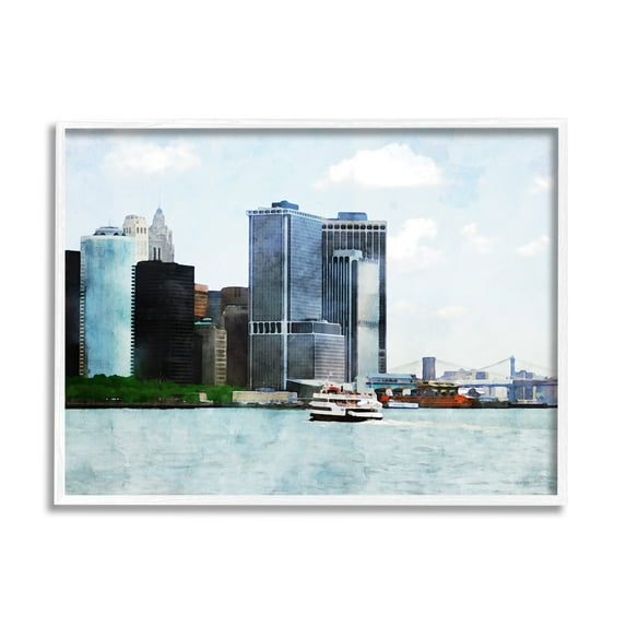 Stupell Industries New York Harbor Cityscape Town & City Painting White Framed Art Print Wall Art