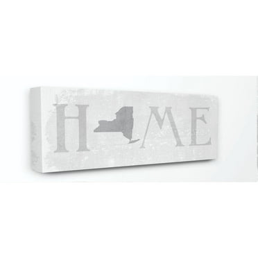 Stupell Industries New York Home State Map Grey Neutral Textured Word Design Canvas Wall Art by Daphne Polselli