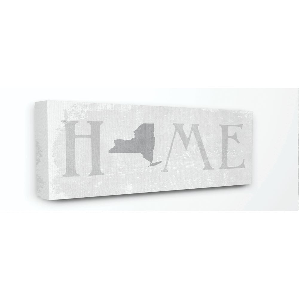 Stupell Industries New York Home State Map Grey Neutral Textured Word Design Canvas Wall Art by Daphne Polselli
