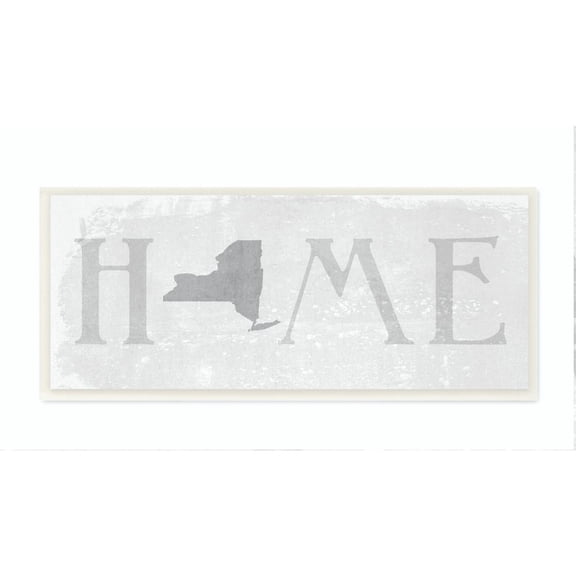 Stupell Industries New York Home State Map Grey Neutral Textured Word Design Wall Plaque Art by Daphne Polselli