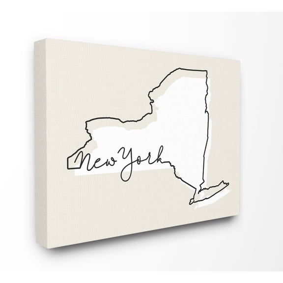 Stupell Industries New York Home State Map Neutral Print Design Canvas Wall Art by Daphne Polselli