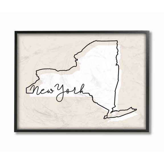 Stupell Industries New York Home State Map Neutral Print Design Framed Giclee Texturized Art by Daphne Polselli