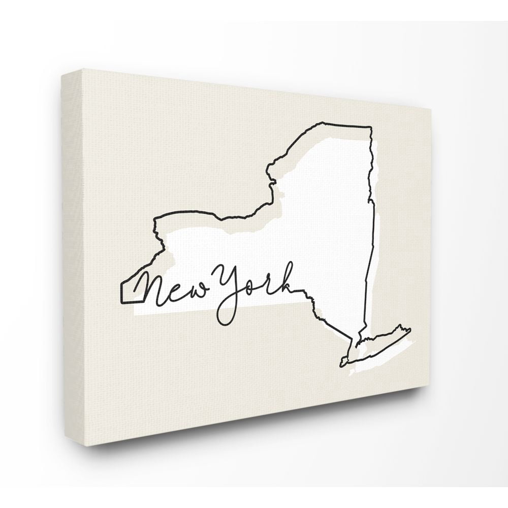 Stupell Industries New York Home State Map Neutral Print Design Super Canvas Wall Art by Daphne Polselli
