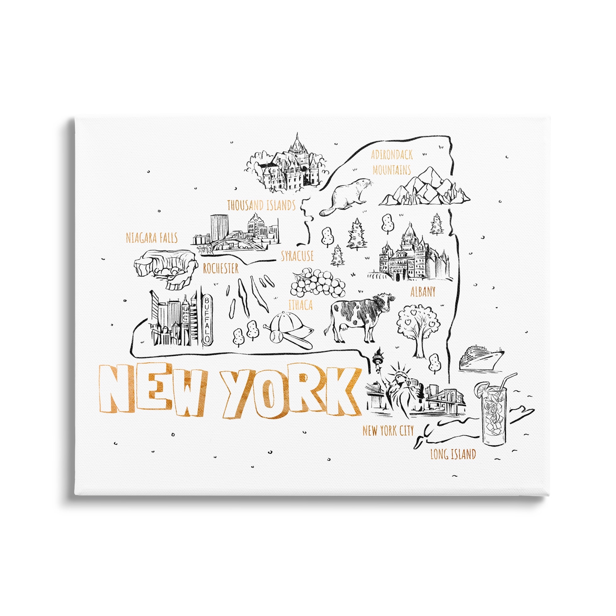 Stupell Industries New York Landmarks Text Diagram Glam Accent Canvas Wall Art, 20 x 16, Design by Ziwei Li