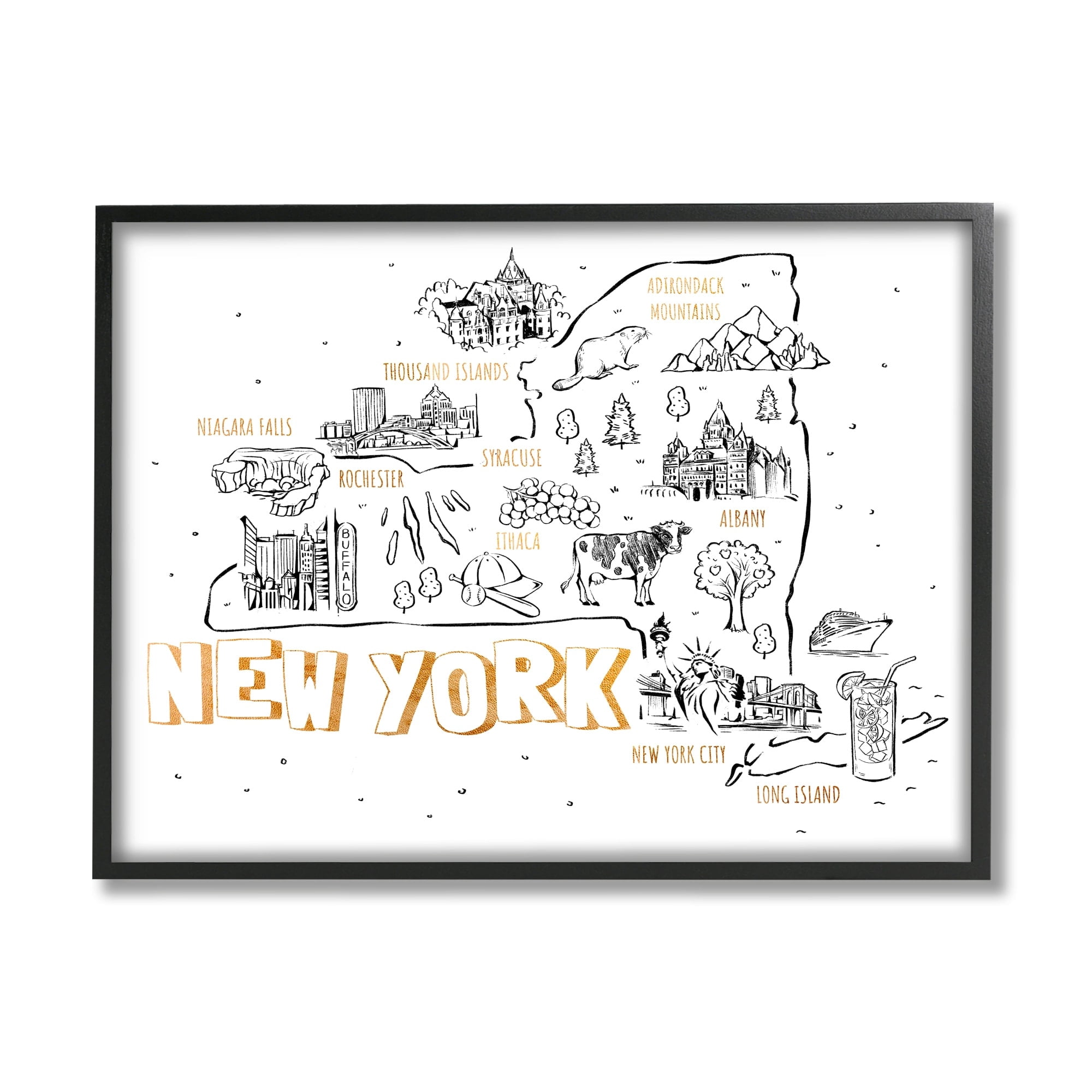 Stupell Industries New York Landmarks Text Diagram Glam Accent Framed Wall Art, 20 x 16, Design by Ziwei Li