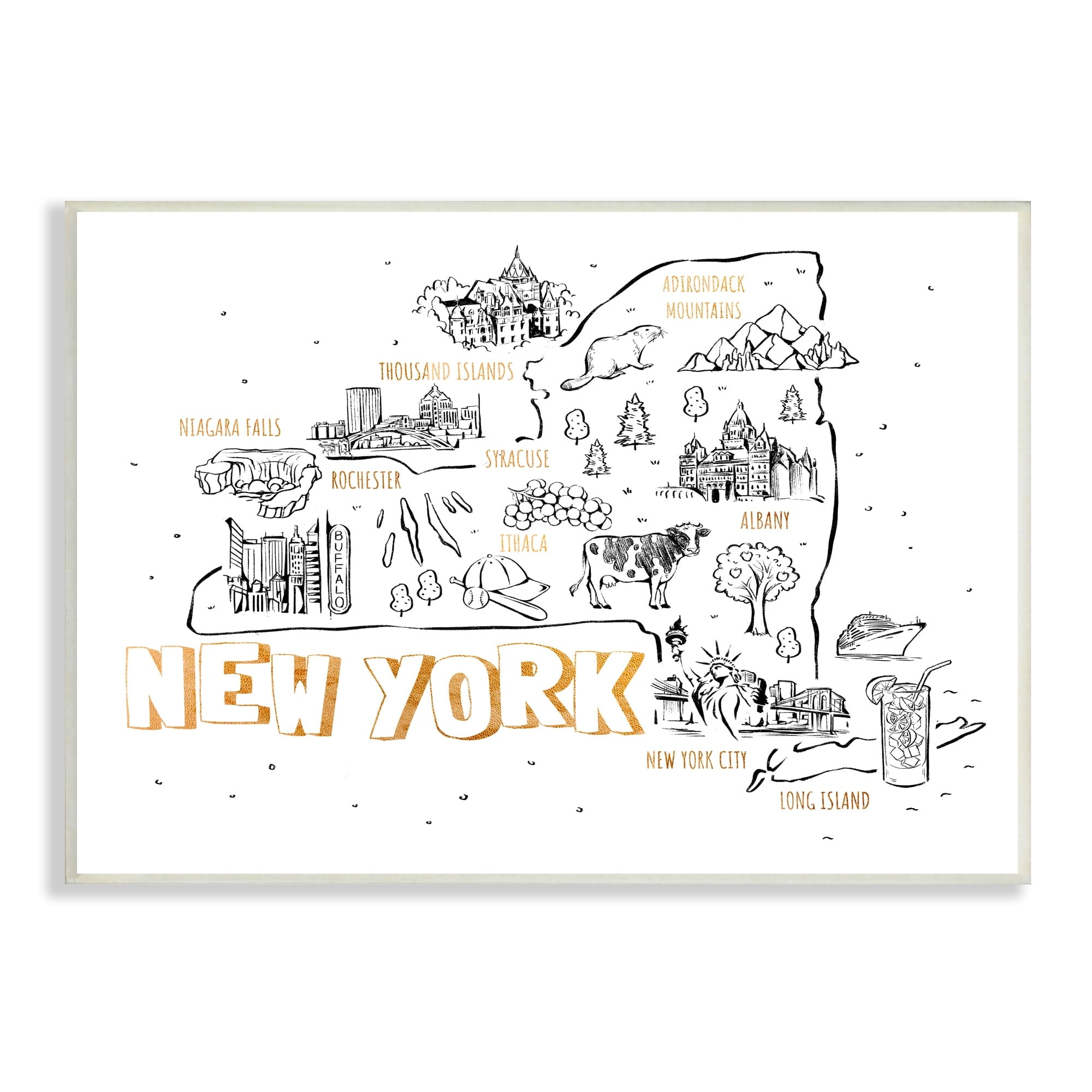 Stupell Industries New York Landmarks Text Diagram Glam Accent Wood Wall Art, 15 x 10, Design by Ziwei Li
