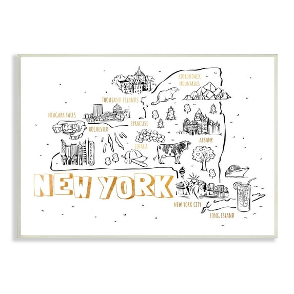 Stupell Industries New York Landmarks Text Diagram Glam Accent Wood Wall Art, 19 x 13, Design by Ziwei Li