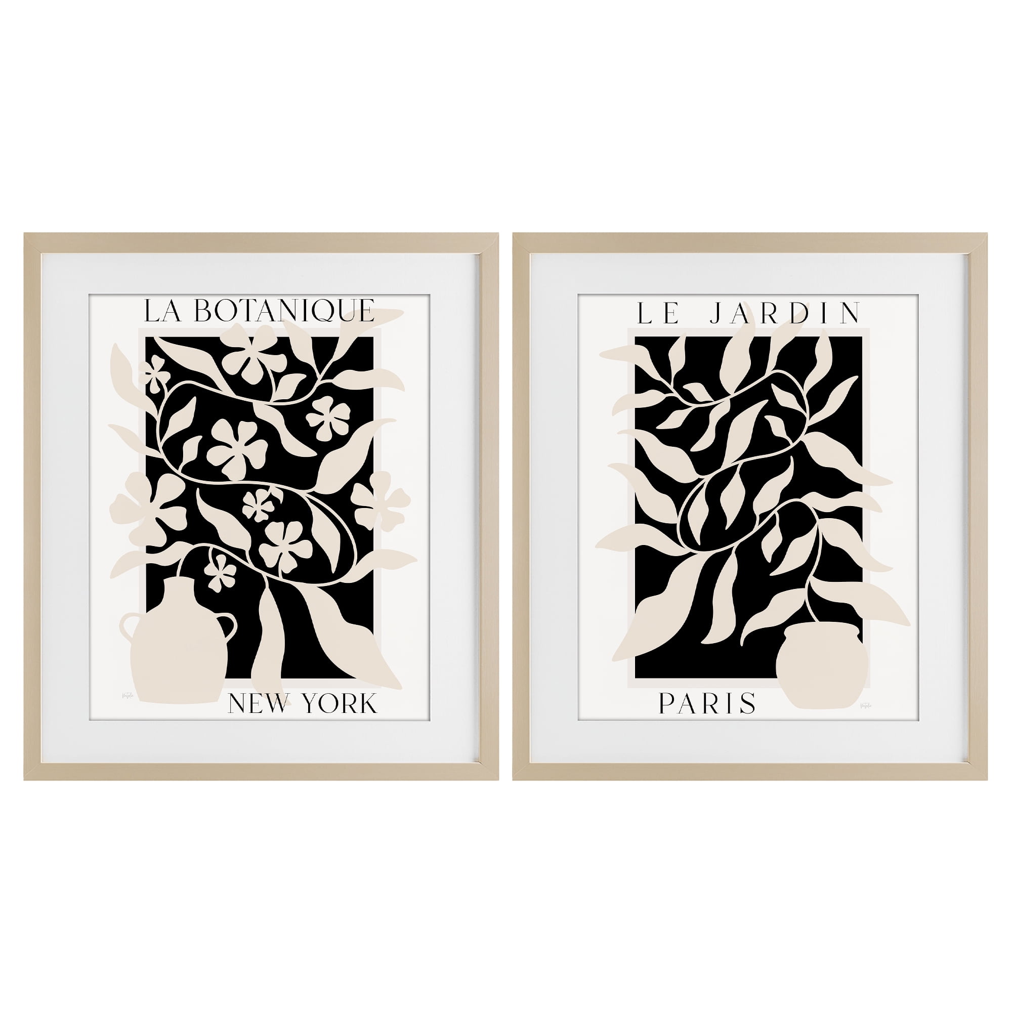 Stupell Industries New York & Paris Botanicals 2 Piece Birch Framed Print Under Glass Set, design by Natalie Carpentieri