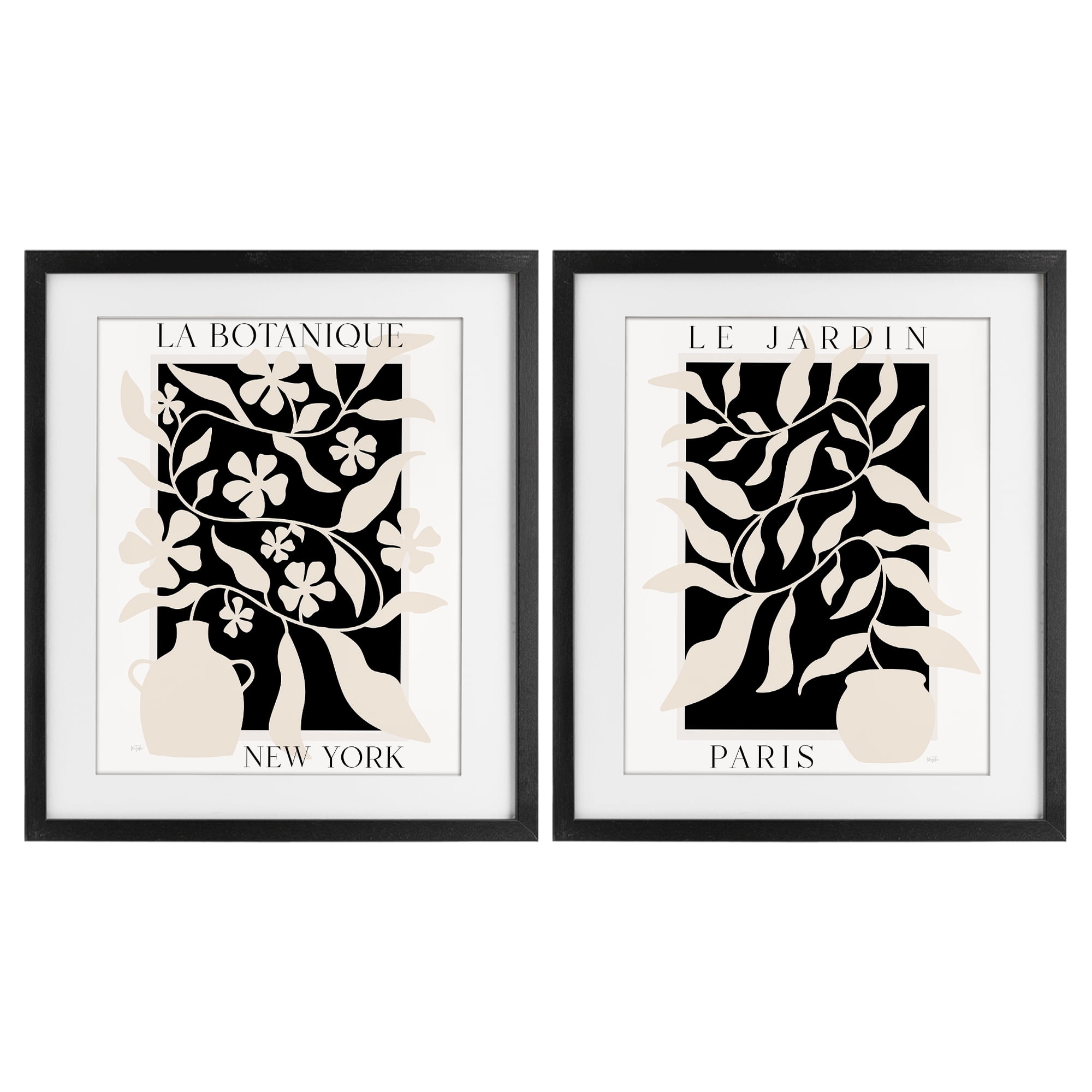 Stupell Industries New York & Paris Botanicals 2 Piece Black Framed Print Under Glass Set, design by Natalie Carpentieri