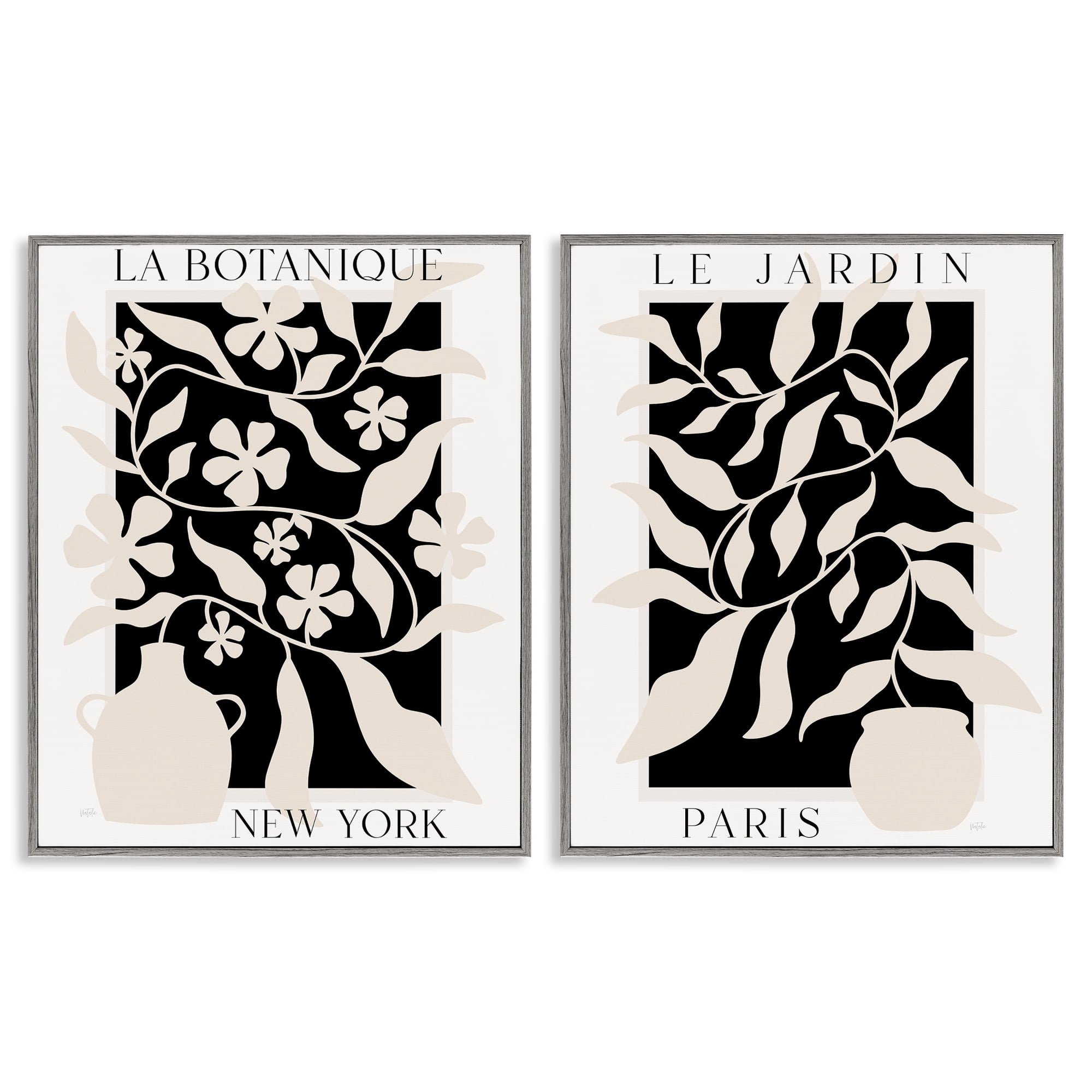 Stupell Industries New York & Paris Botanicals 2 Piece Gray Framed Giclee Art Set, design by Natalie Carpentieri
