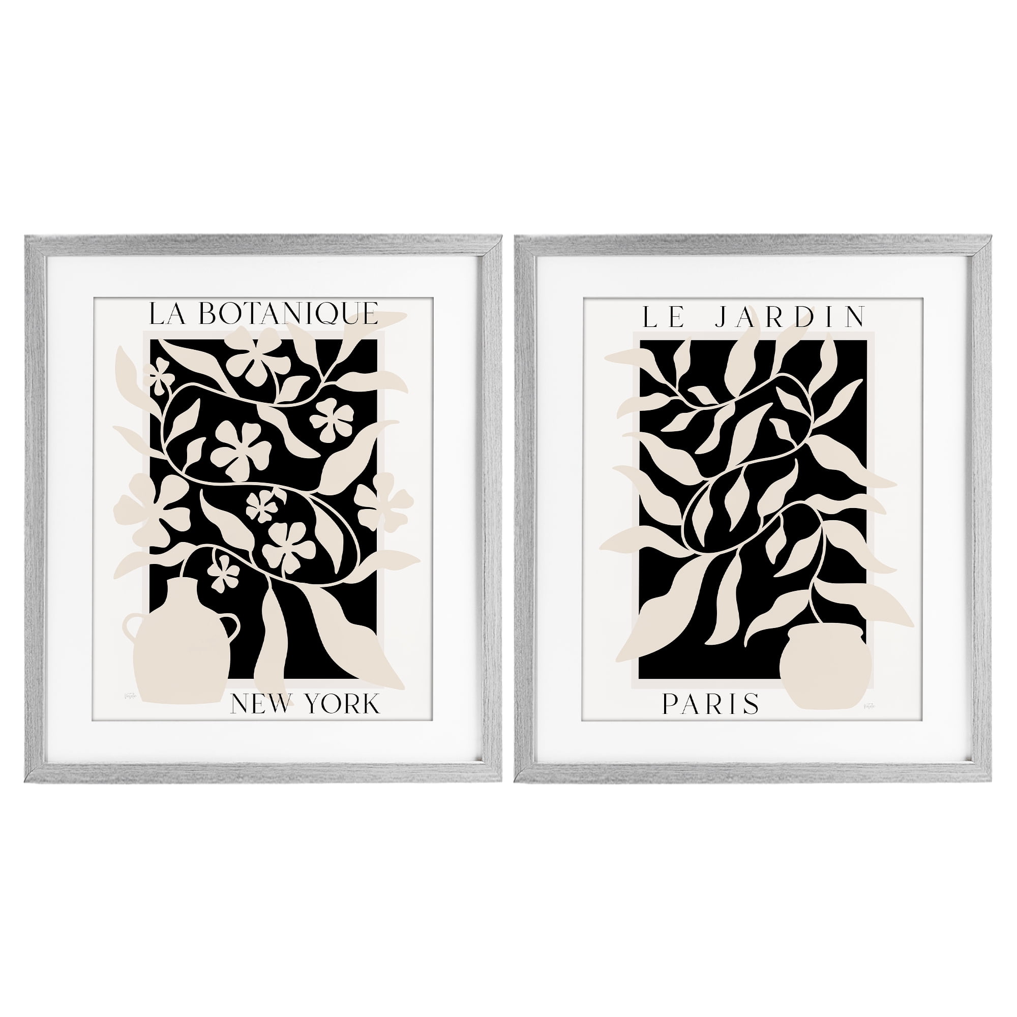 Stupell Industries New York & Paris Botanicals 2 Piece Gray Framed Print Under Glass Set, design by Natalie Carpentieri