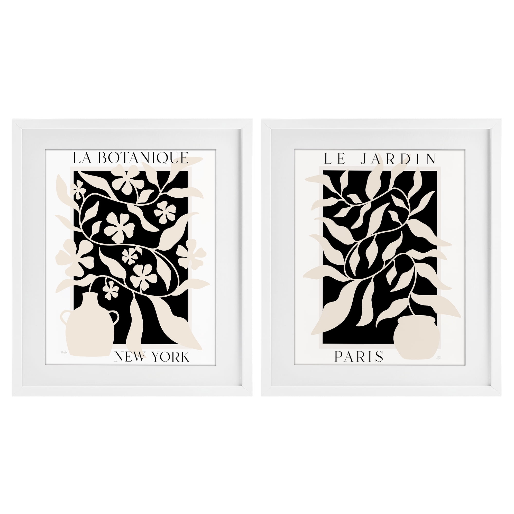 Stupell Industries New York & Paris Botanicals 2 Piece White Framed Print Under Glass Set, design by Natalie Carpentieri