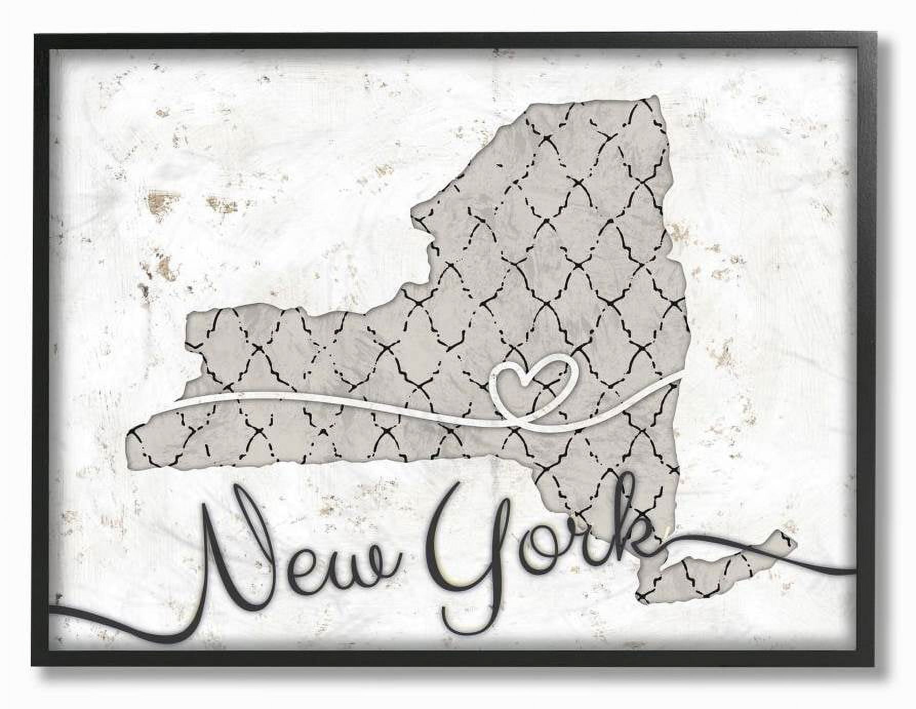 Stupell Industries New York Patterned Grey US State Design Framed Wall Art by Ziwei Li