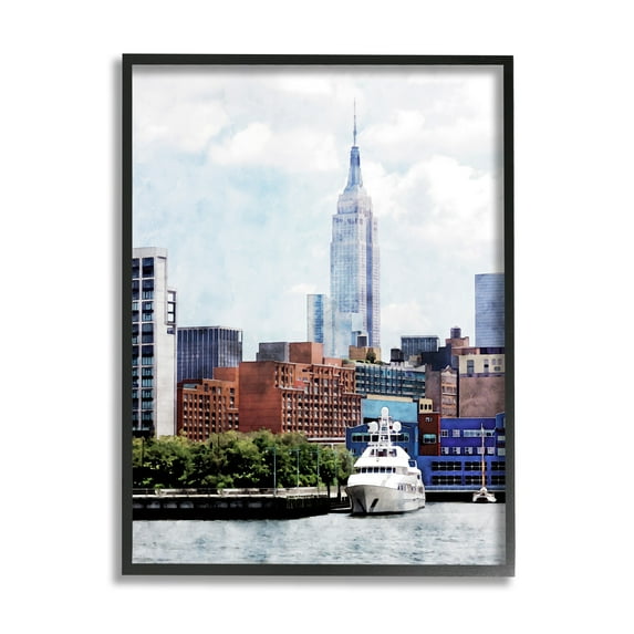 Stupell Industries New York Pier Metropolis Skyline Town & City Painting Black Framed Art Print Wall Art