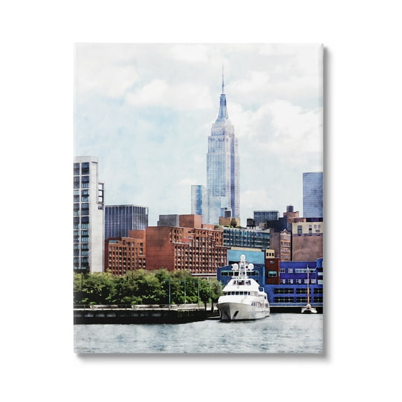 Stupell Industries New York Pier Metropolis Skyline Town & City Painting Gallery Wrapped Canvas Print Wall Art