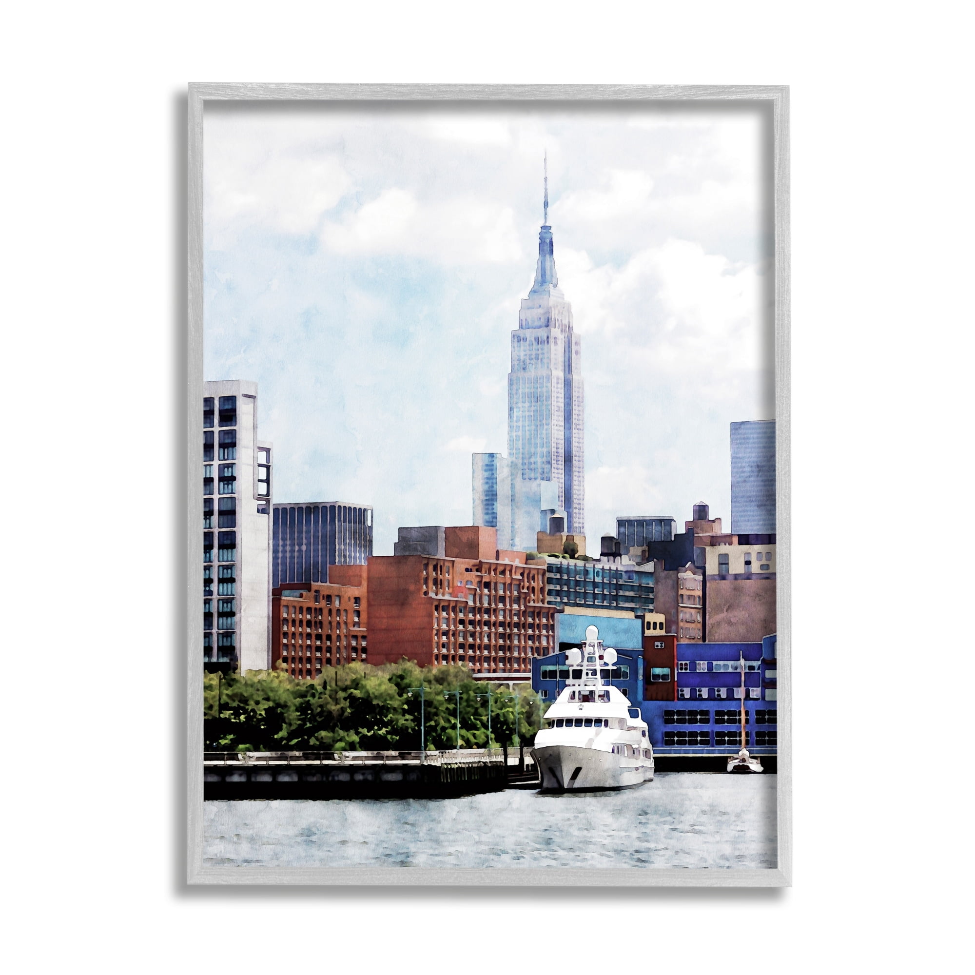 Stupell Industries New York Pier Metropolis Skyline Town & City Painting Gray Framed Art Print Wall Art