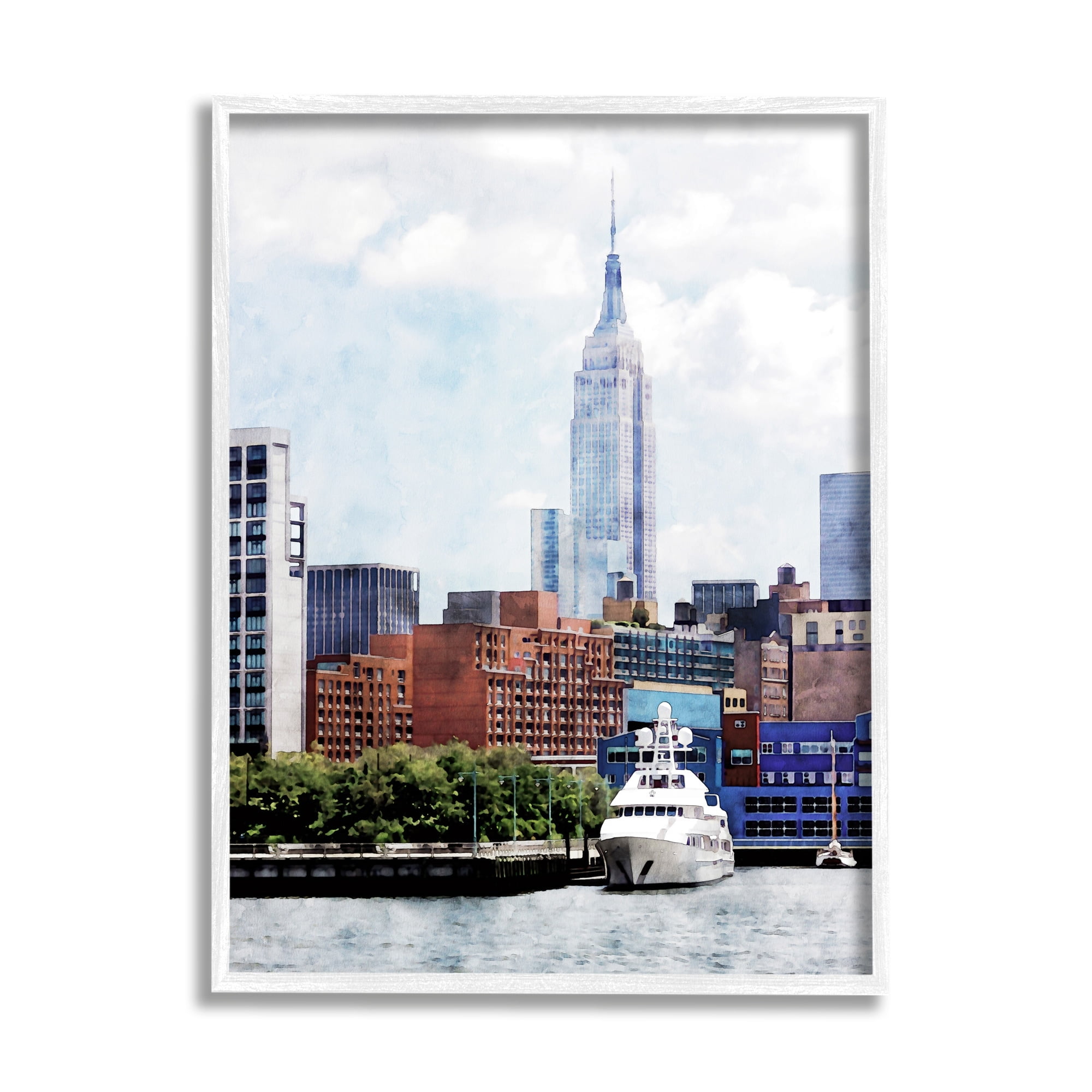 Stupell Industries New York Pier Metropolis Skyline Town & City Painting White Framed Art Print Wall Art