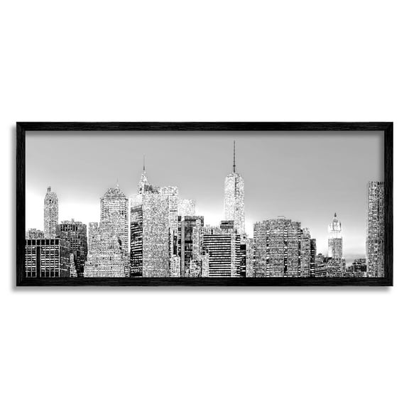 Stupell Industries New York Skyline Travel & Places Photography Black Framed Art Print Wall Art, 24 x 10