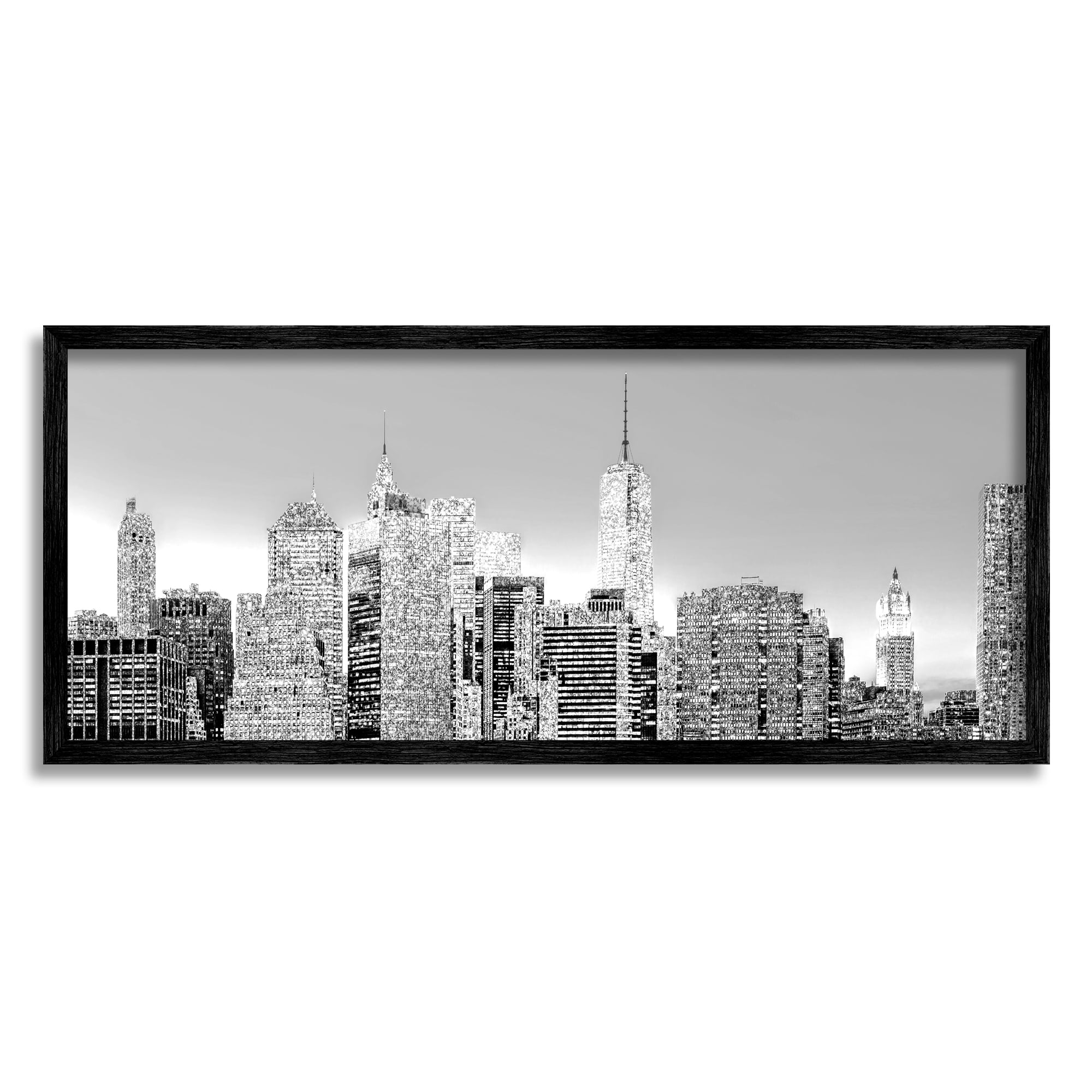 Stupell Industries New York Skyline Travel & Places Photography Black Framed Art Print Wall Art, 30 x 13