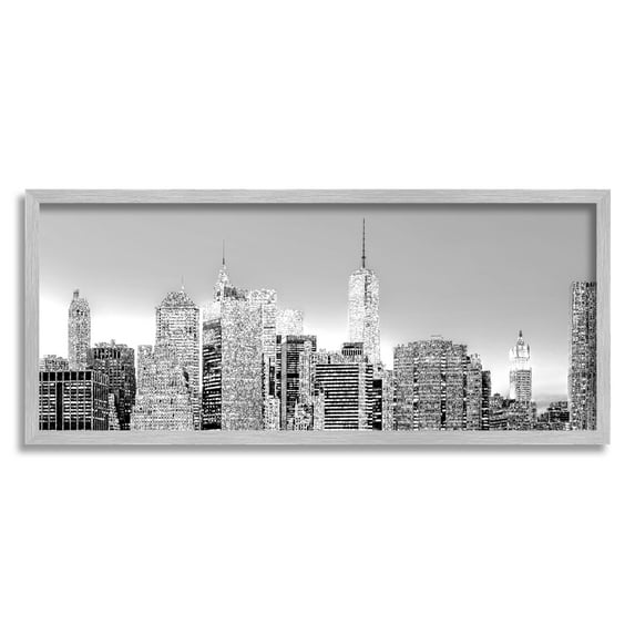 Stupell Industries New York Skyline Travel & Places Photography Gray Framed Art Print Wall Art, 30 x 13
