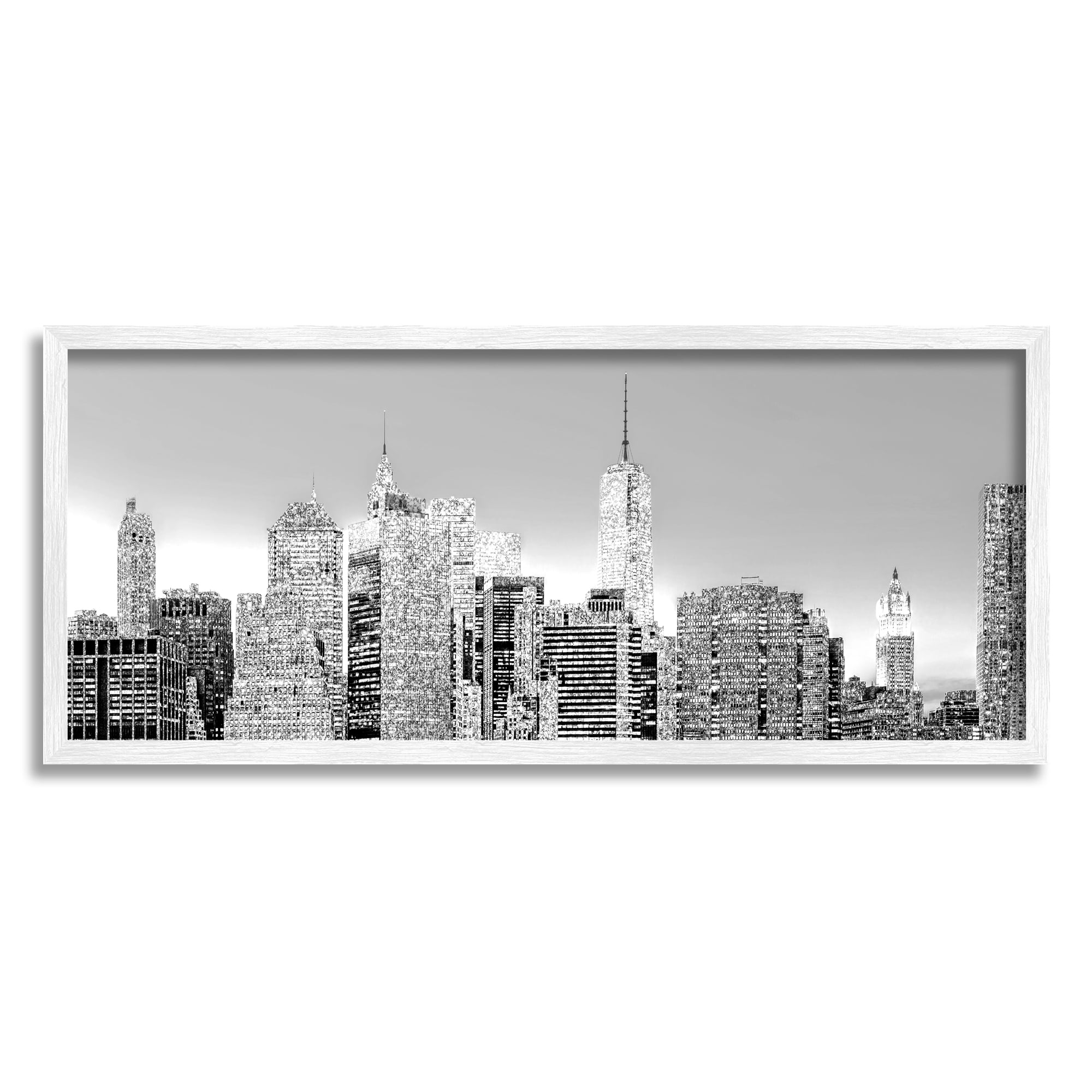 Stupell Industries New York Skyline Travel & Places Photography White Framed Art Print Wall Art, 30 x 13